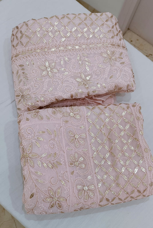 Pink Chikankari and Gota Patti Georgette Lehenga Set