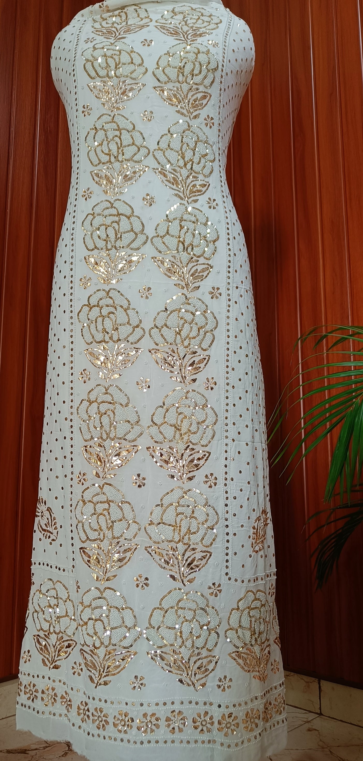 Ruhani White Badla and Pearl Embroidered Kurta & Dupatta Set