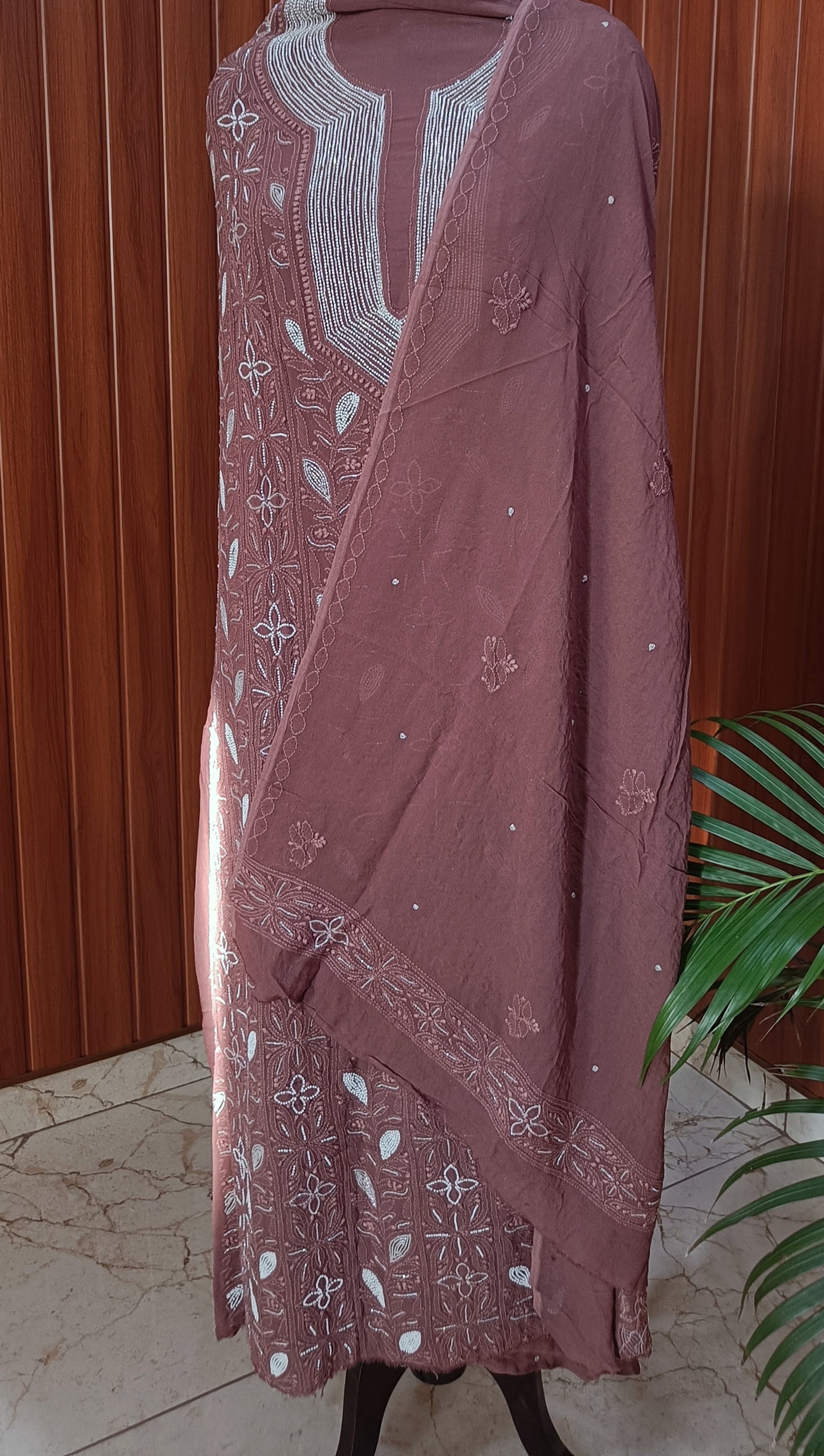 Cocoa brown Chikankari Pearl Beads and Cut Dana Kurta and Dupatta