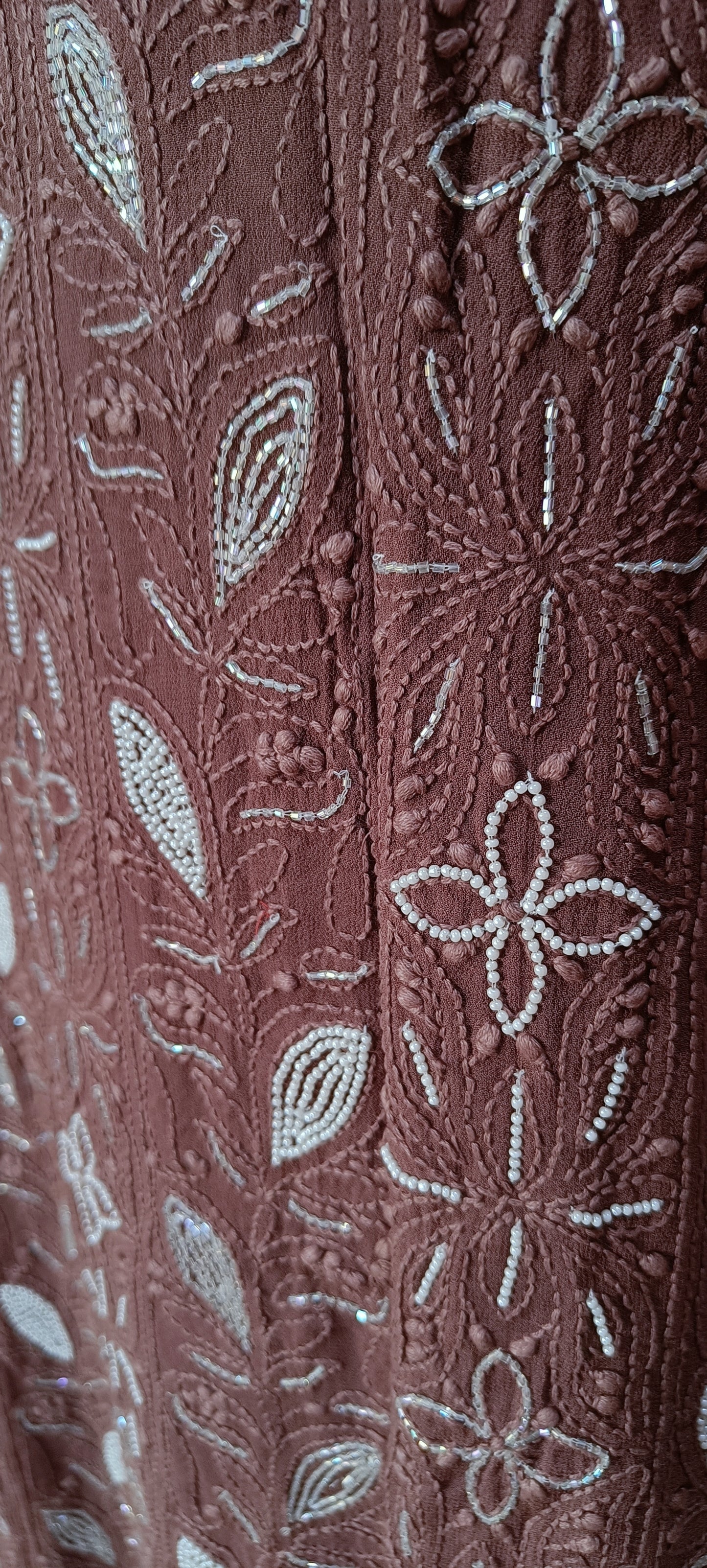 Cocoa brown Chikankari Pearl Beads and Cut Dana Kurta and Dupatta