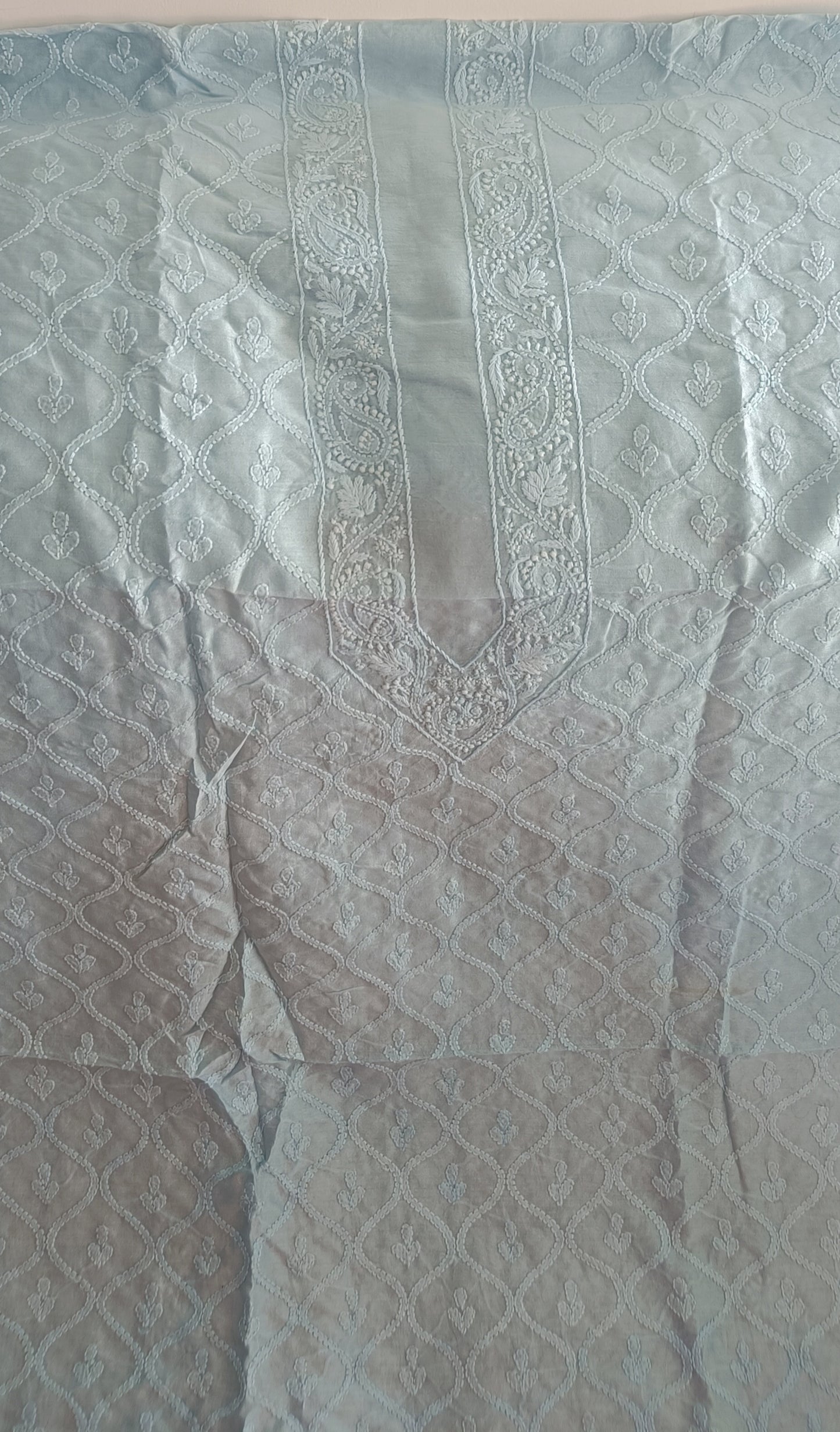 Chanderi Silk Men's Kurta fabric with fine Chikankari