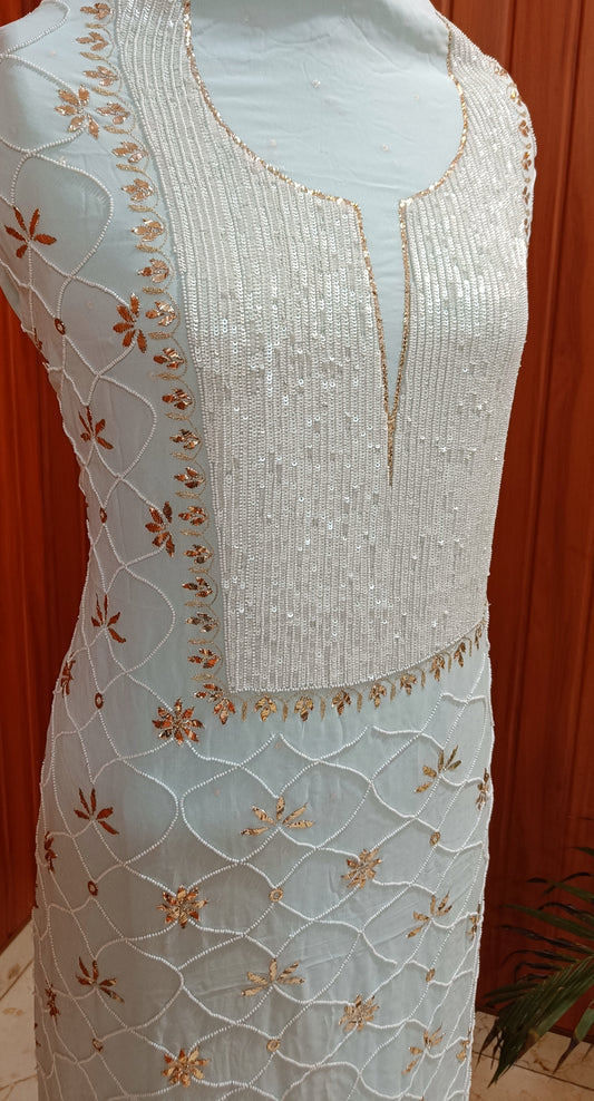 Ruhani Powder Blue Badla and Pearl Embroidered Kurta & Dupatta Set