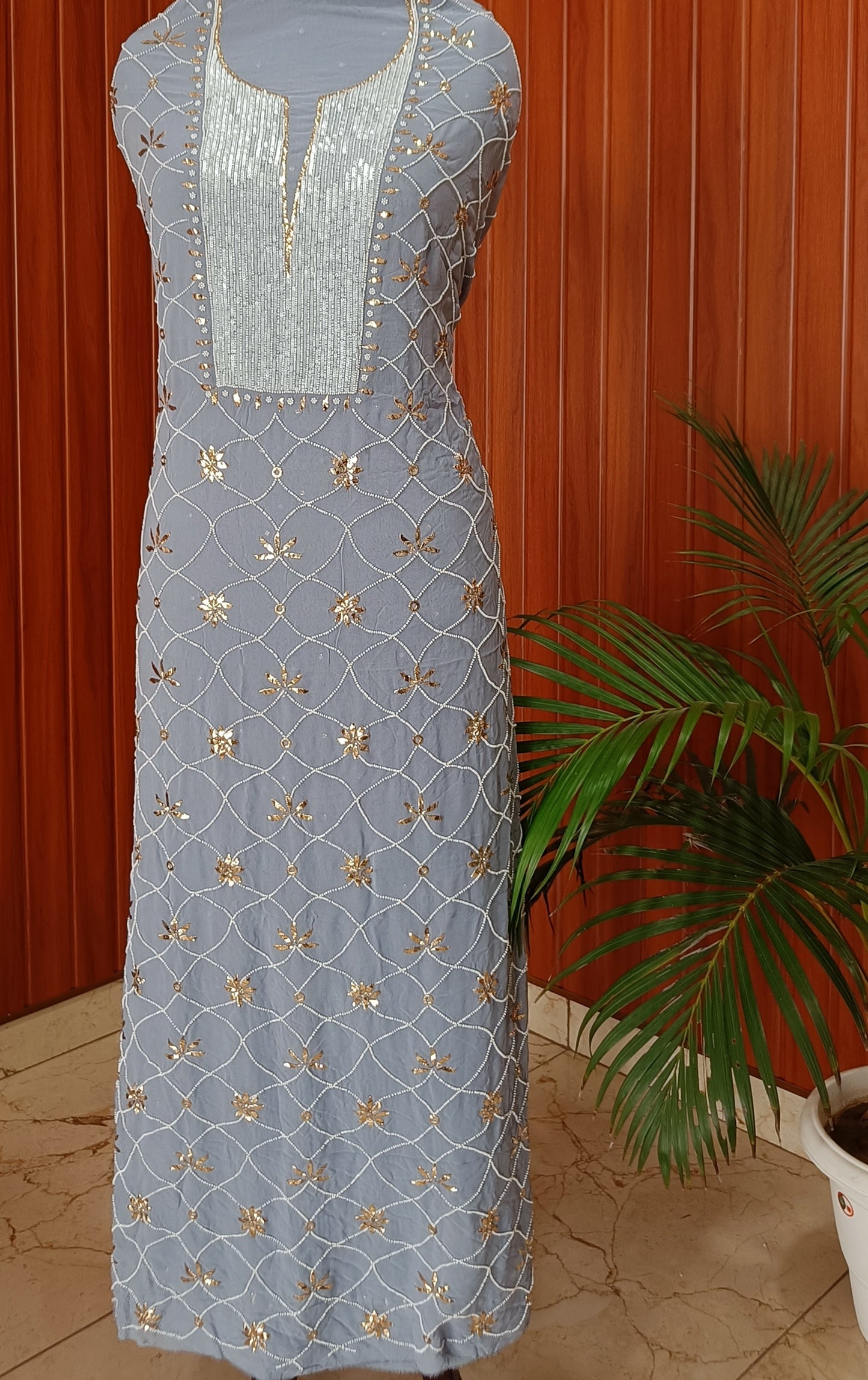 Ruhani Grey Badla and Pearl Embroidered Kurta & Dupatta Set