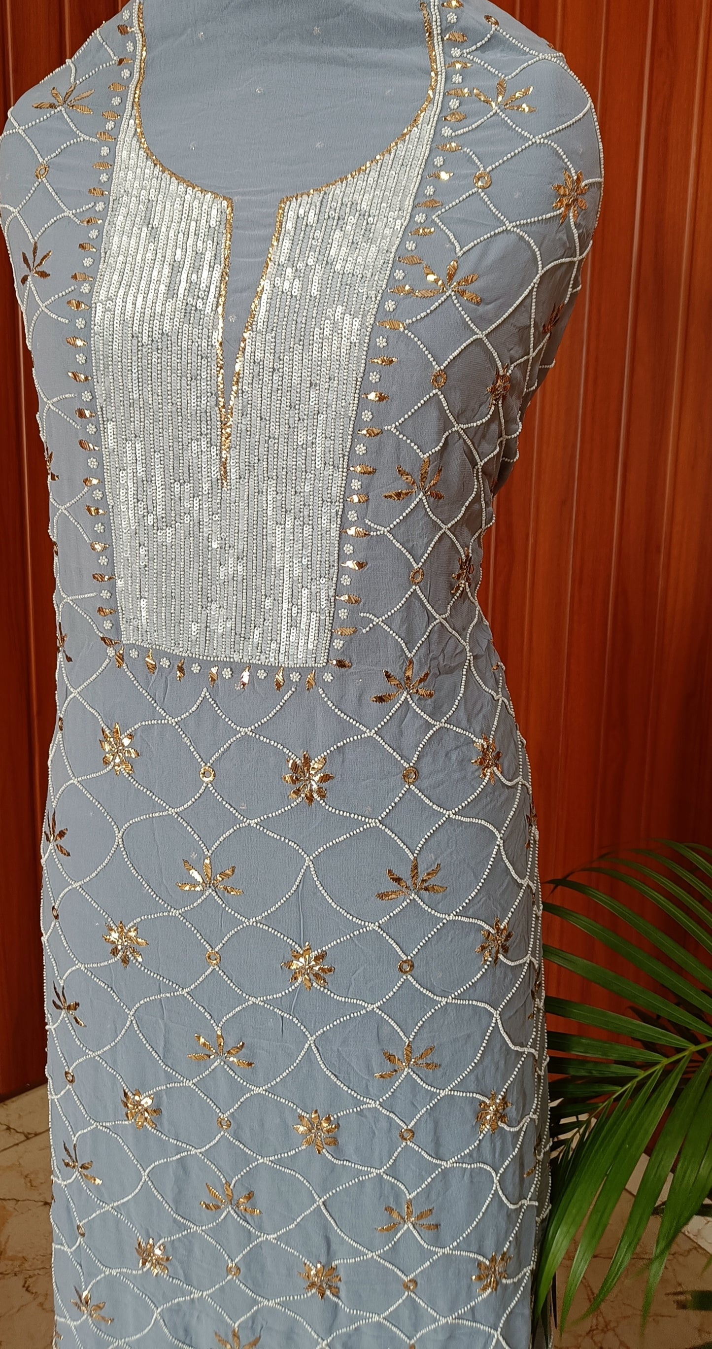 Ruhani Grey Badla and Pearl Embroidered Kurta & Dupatta Set