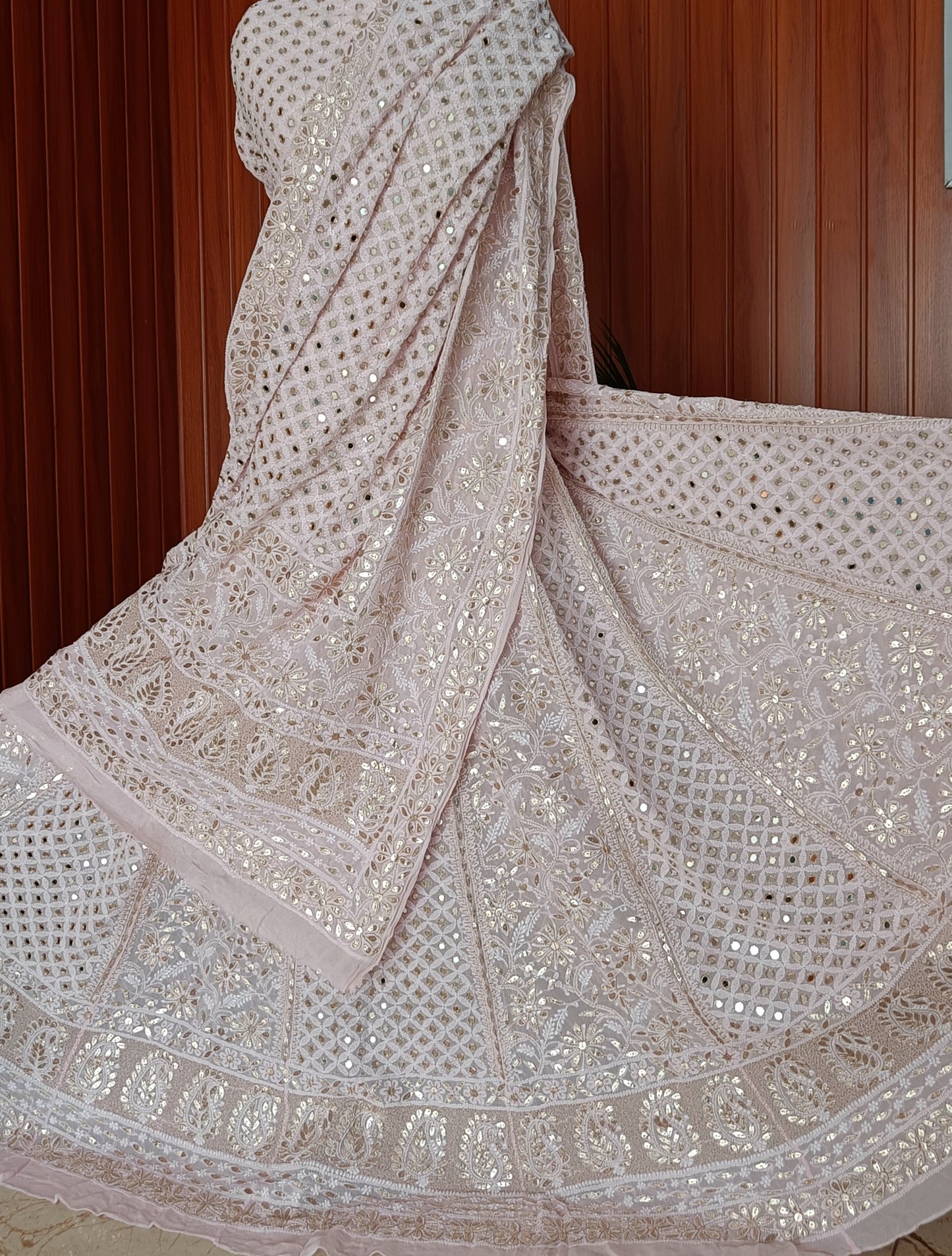 Ruhani Dusty Pink Chikankari mirror and gota patti Pure Georgette lehenga set