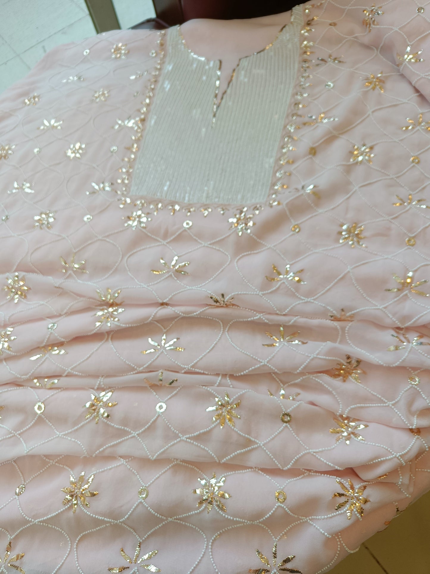 Ruhani Dusty Pink Badla and Pearl Embroidered Kurta & Dupatta Set