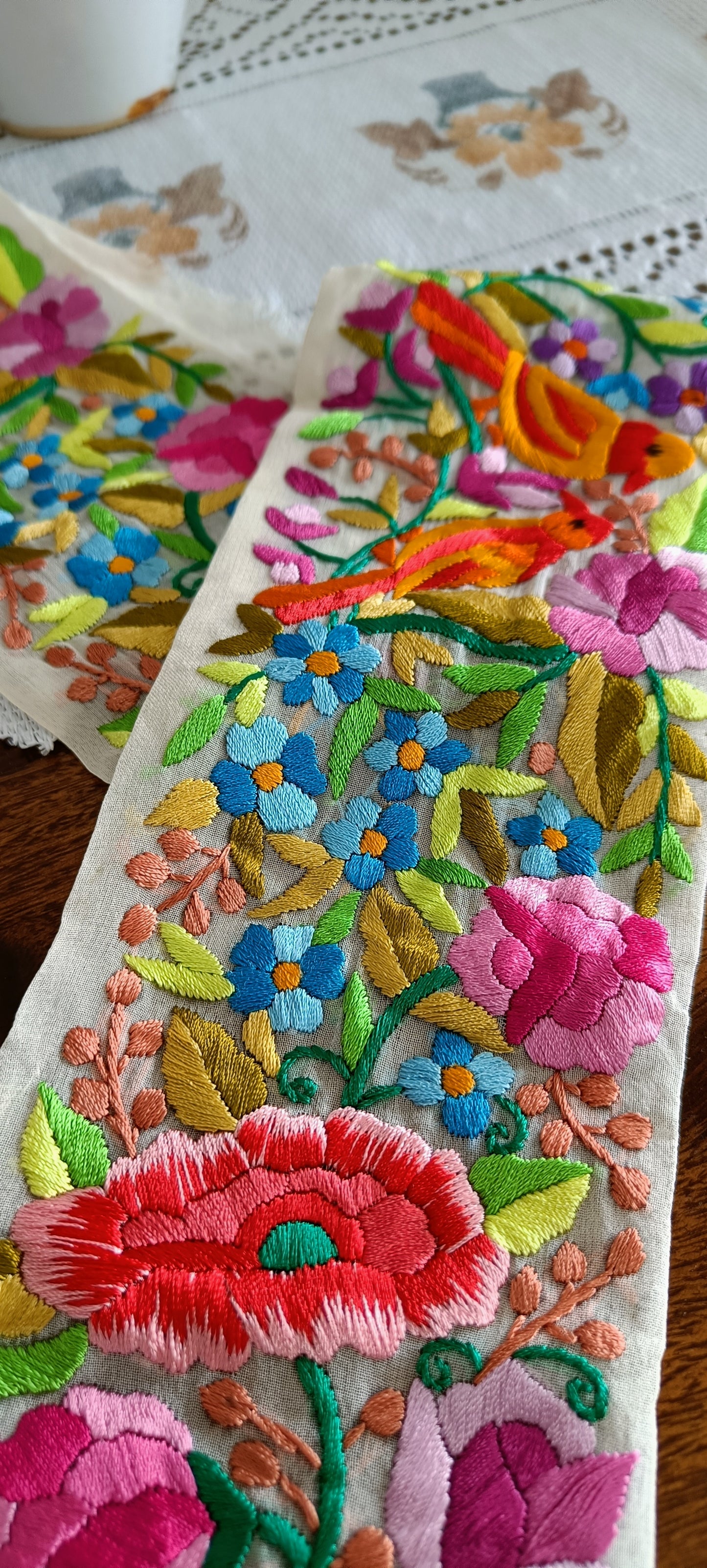 Cream Multicolored Hand Embroidered Parsi Gara Border
