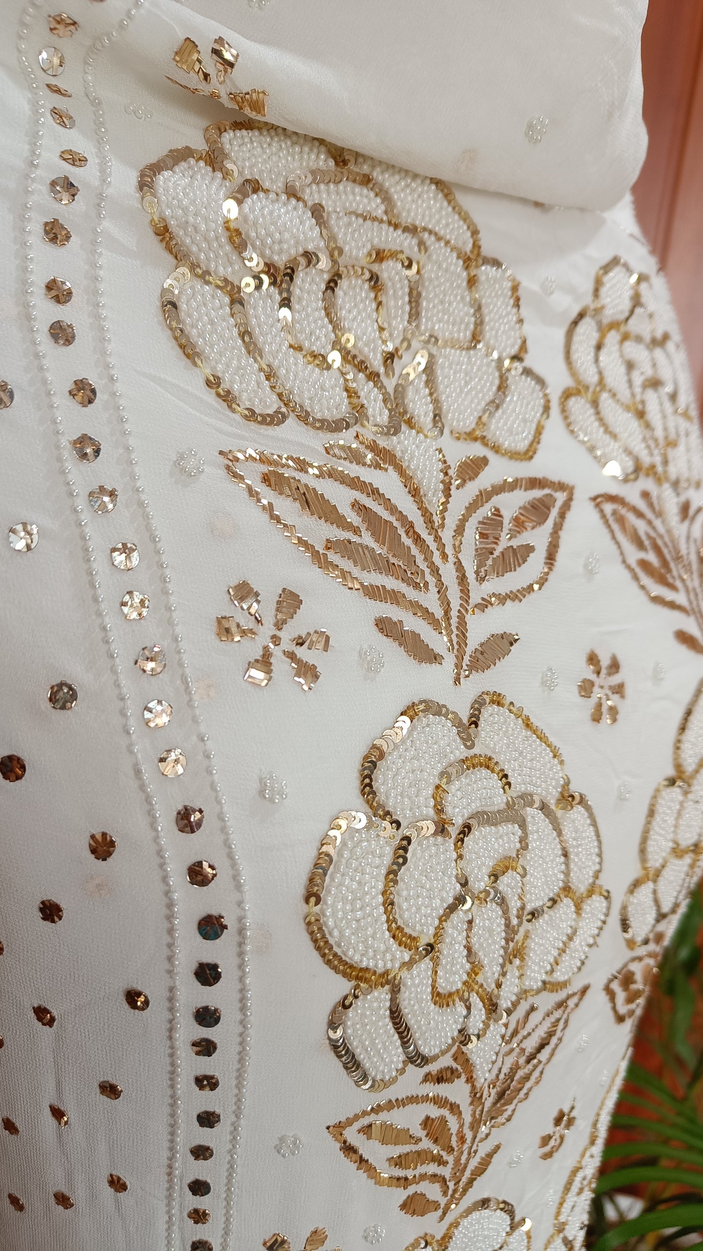 Ruhani White Badla and Pearl Embroidered Kurta & Dupatta Set