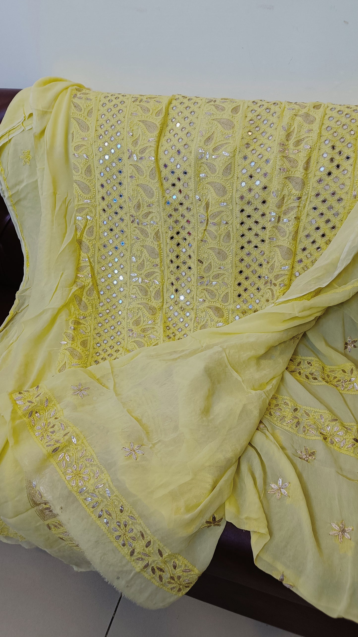 Lemon Chikankari mirror and gota patti kurta and Dupatta