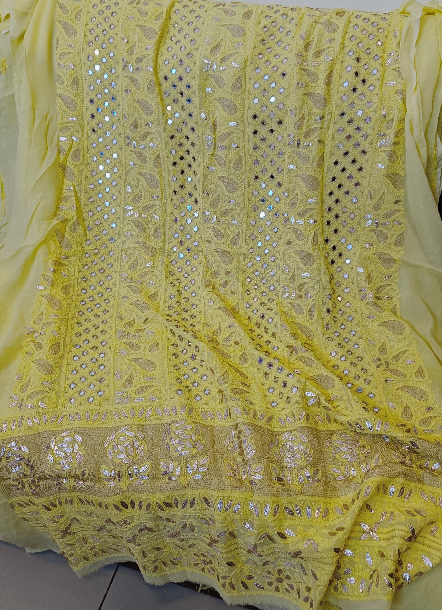 Lemon Chikankari mirror and gota patti kurta and Dupatta