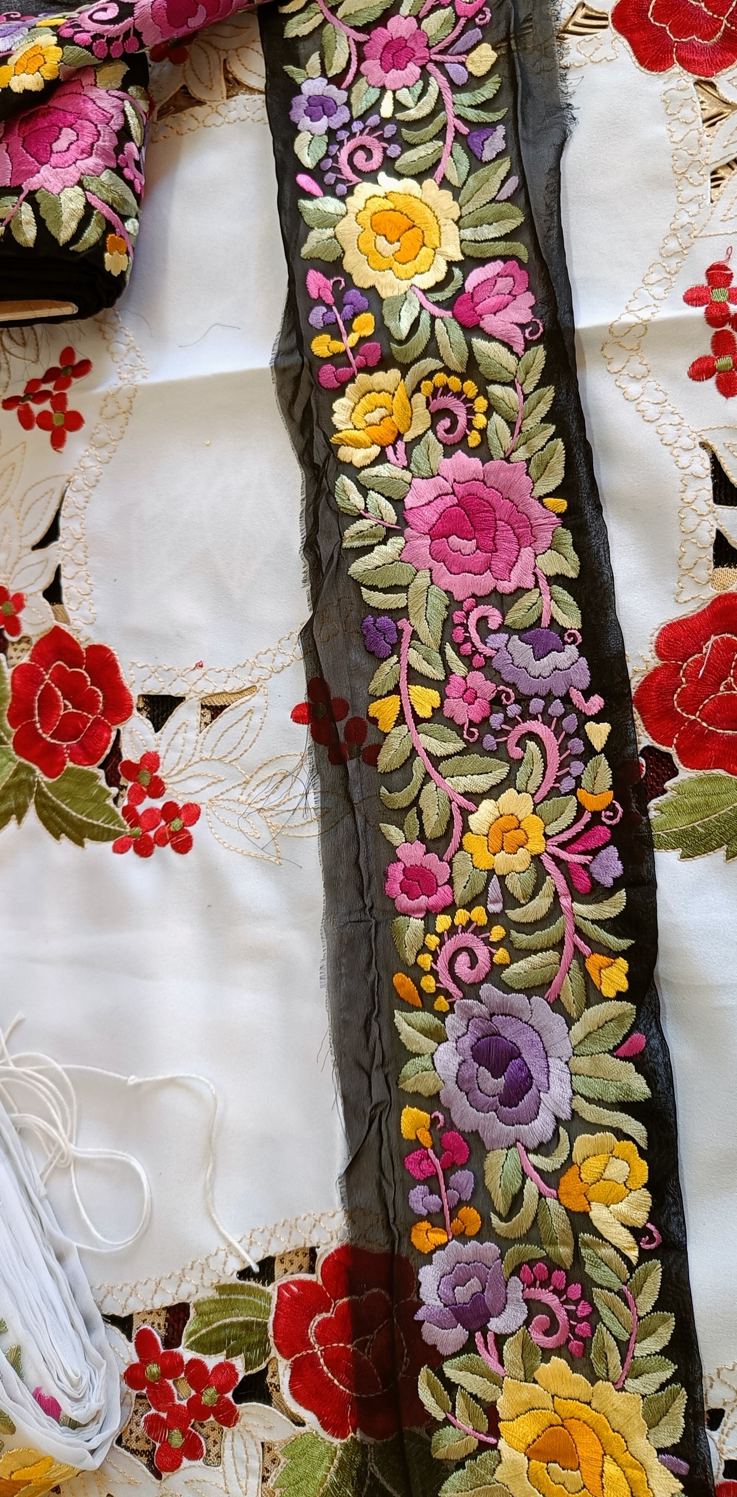 Black Multicolored Hand Embroidered Parsi Gara Border