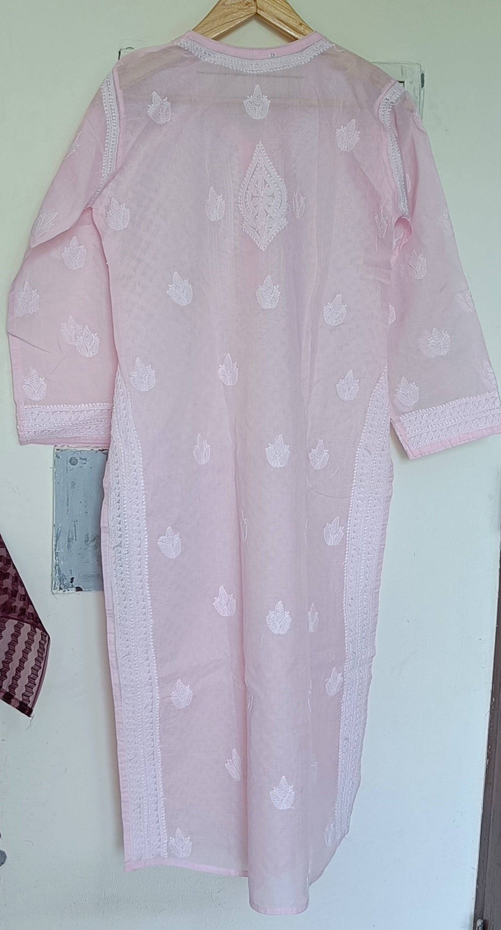 Baby pink cotton kurti with fine chikankari size 40