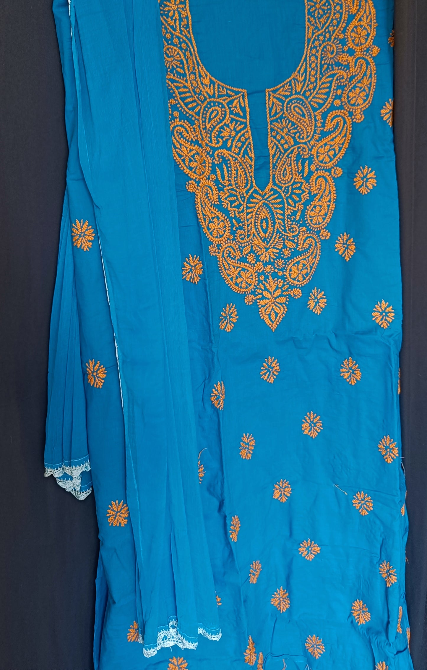 Turquoise Blue Cambric Cotton Chikankari suit