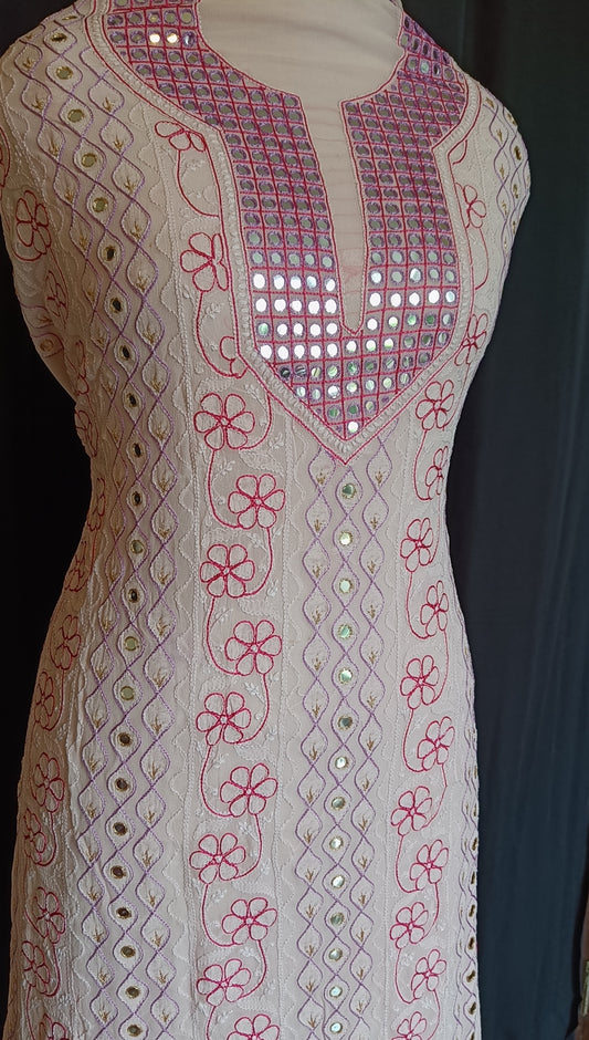 Powder Pink Chikankari and multicolored resham embroidery