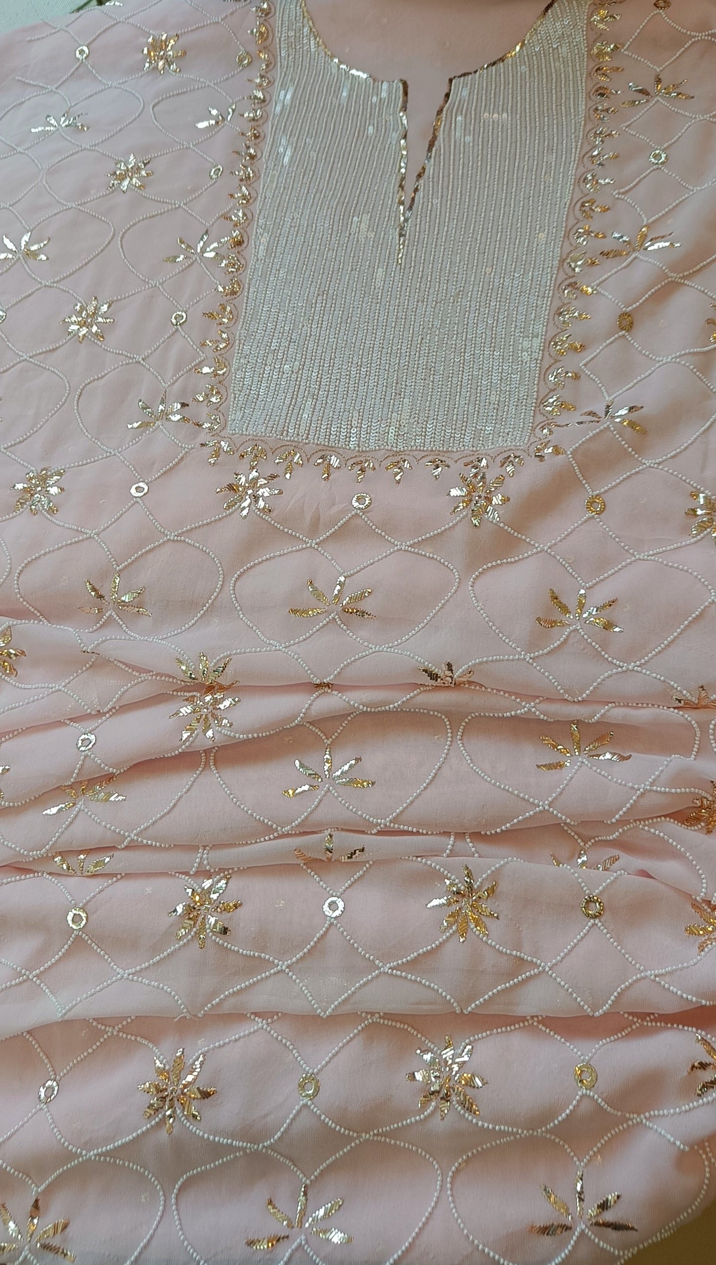 Ruhani Dusty Pink Badla and Pearl Embroidered Kurta & Dupatta Set