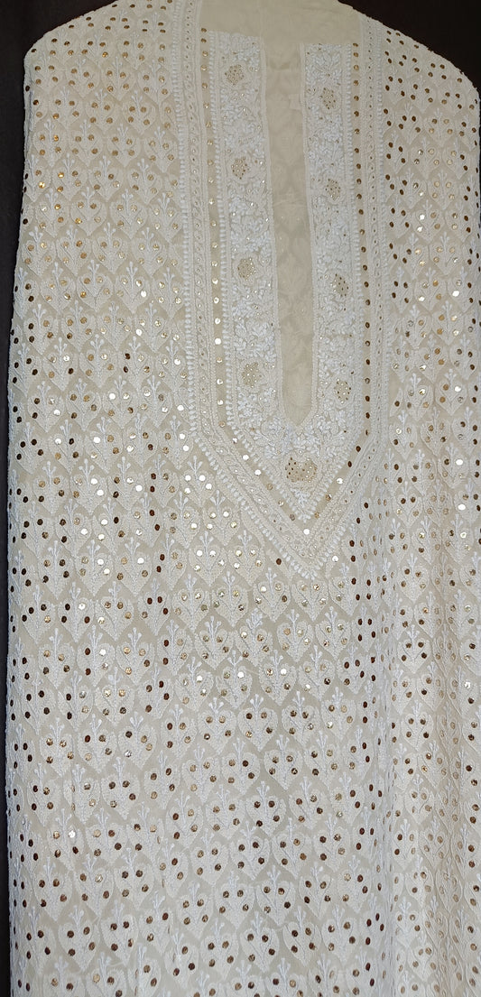 Ruhani Pure Georgette Allover Chikankari and Heavy Mukaish Men's Wedding Kurta