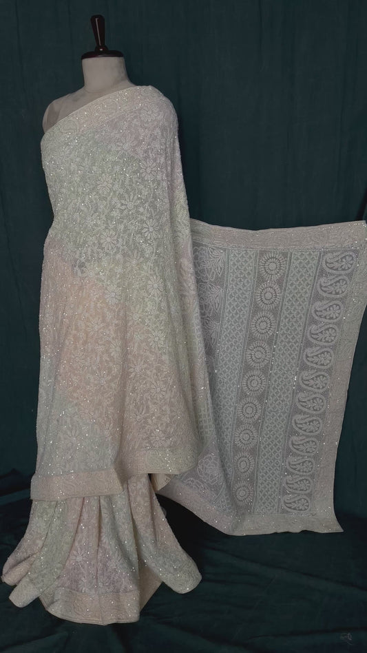 Ruhani Cream Chikankari Multi Cut Dana and Sequins Saree