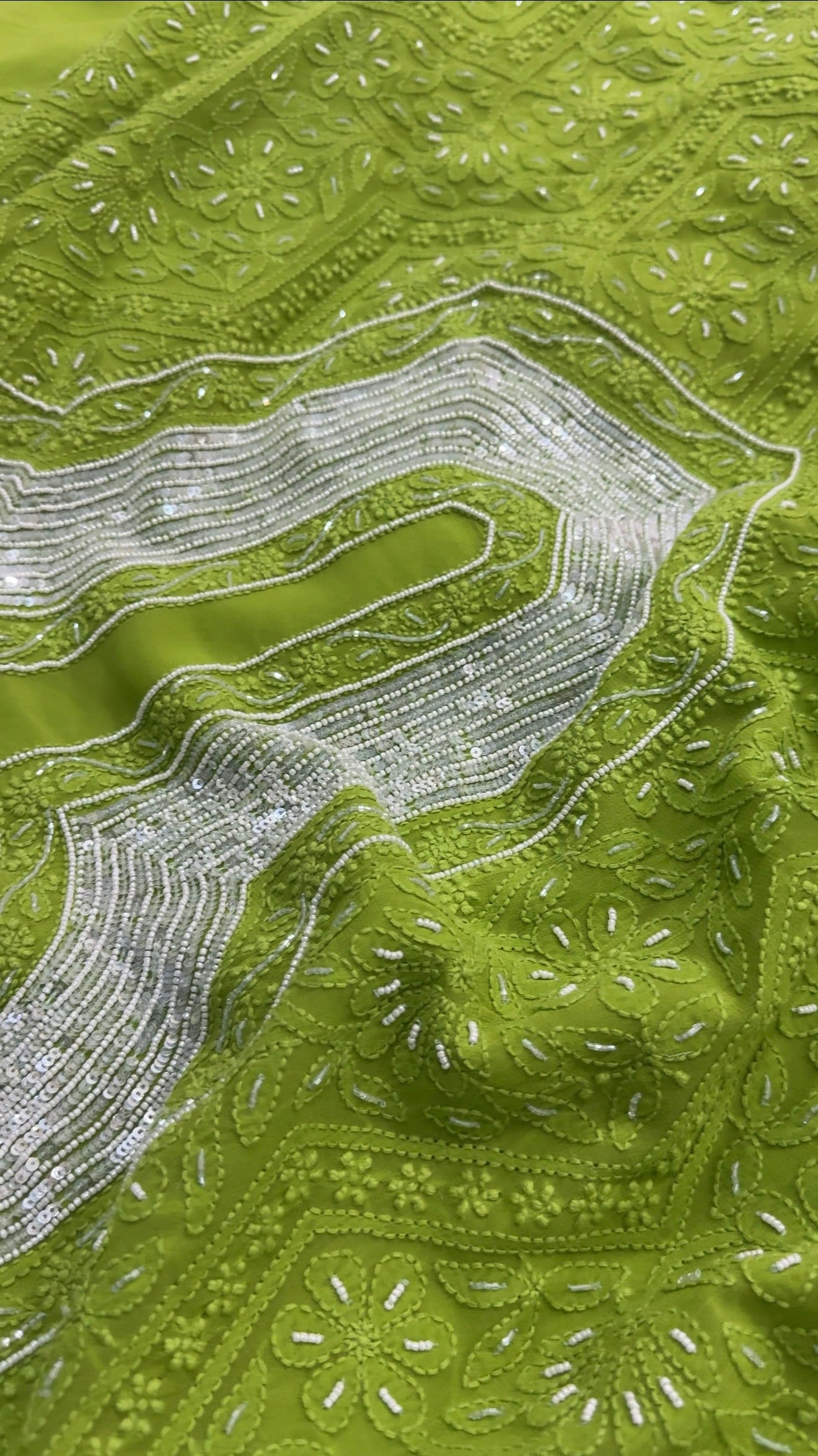 Lime green Chikankari Cut Dana and sequins work Kurta and Dupatta