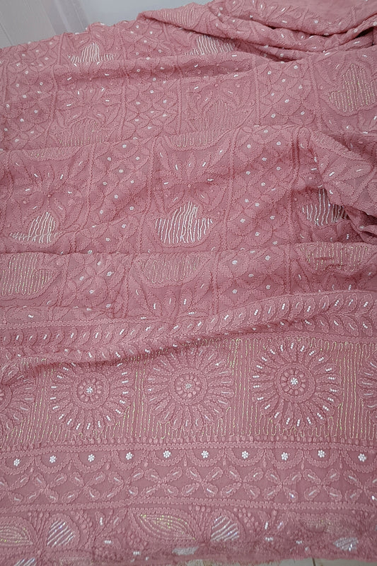 Taupe Pink Chikankari Pearl and Cut Dana work Kurta and Dupatta