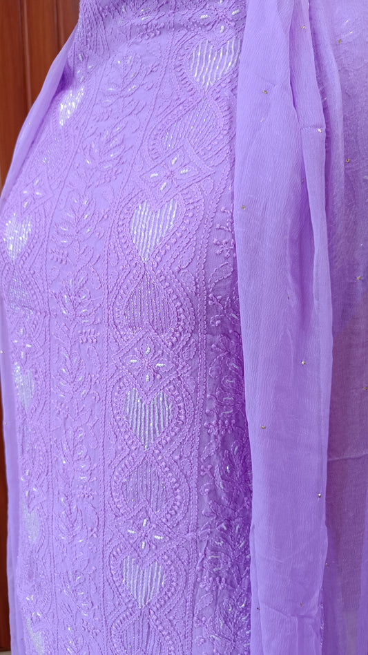 Lavender Chikankari Pearl and Cut Dana Kurta and Dupatta