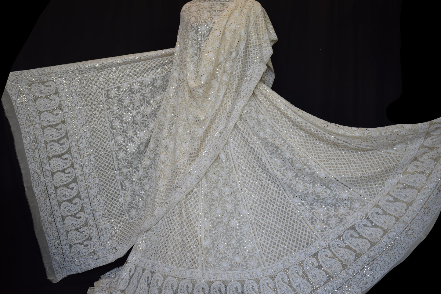 Ruhani Cream allover Chikankari and heavy mukaish lehenga set