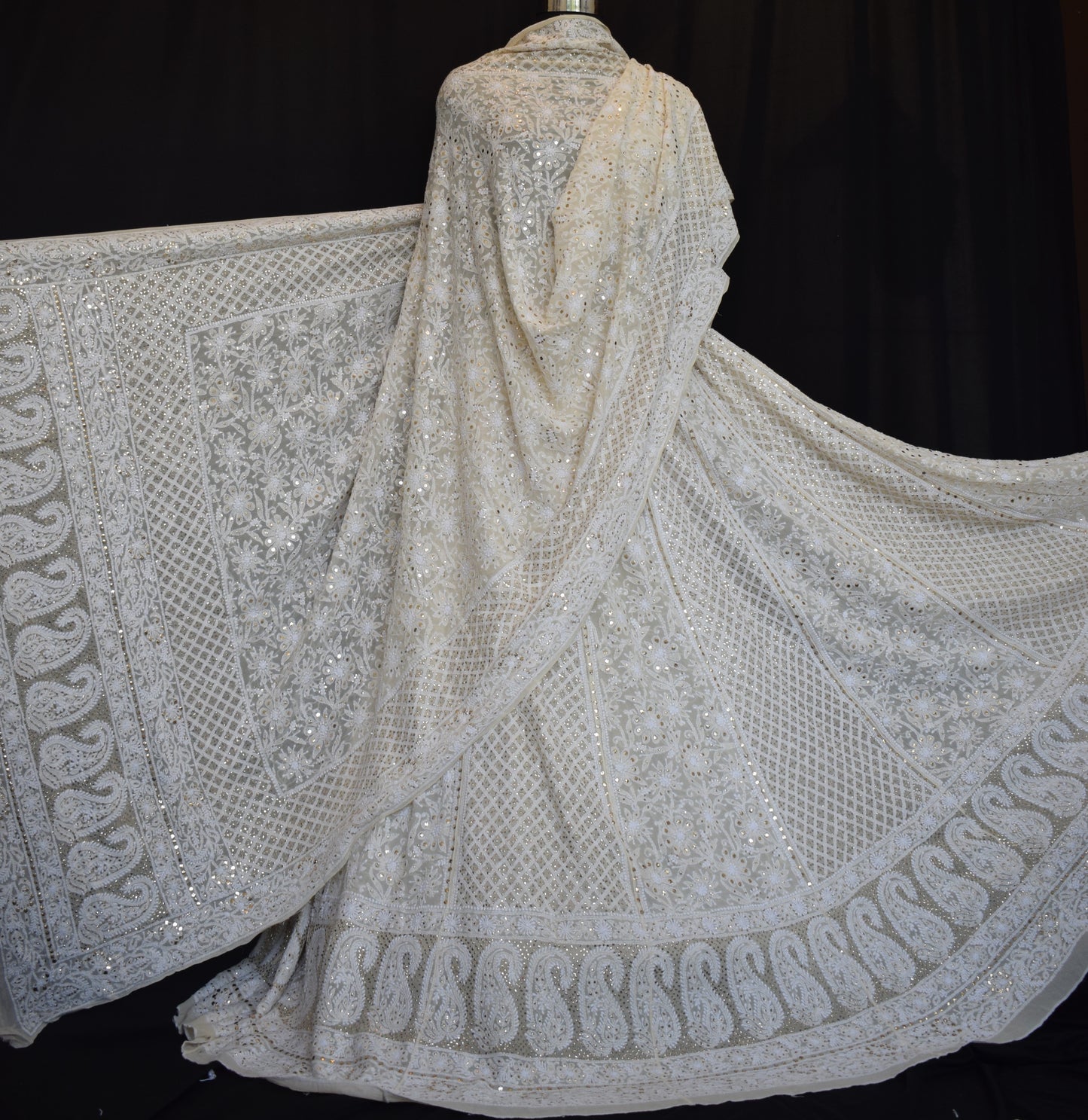 Ruhani Cream allover Chikankari and heavy mukaish lehenga set