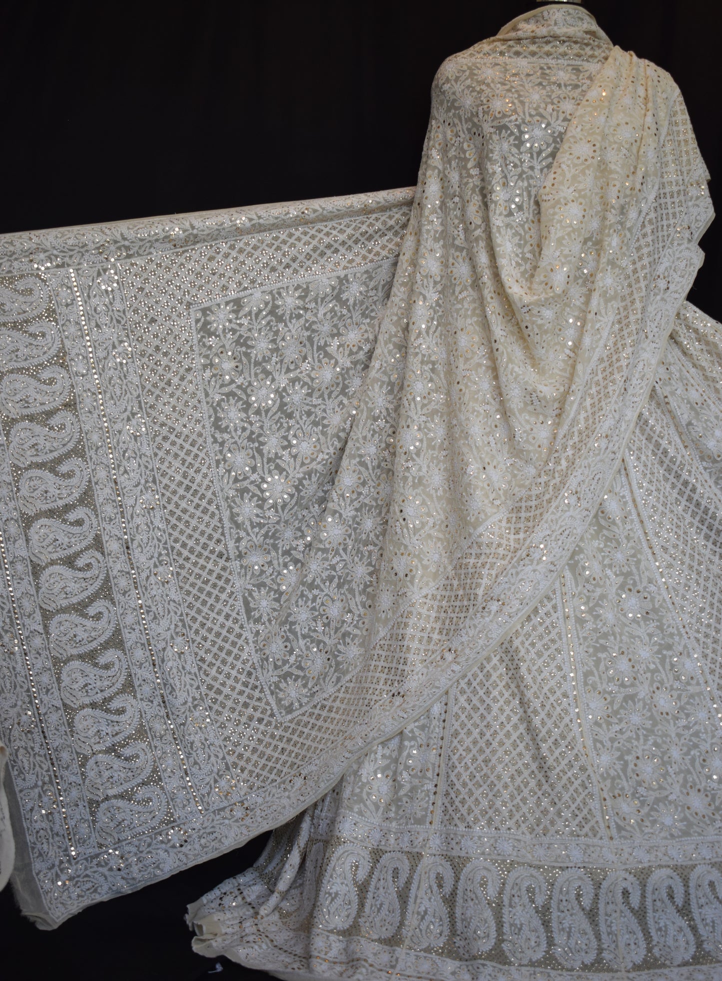 Ruhani Cream allover Chikankari and heavy mukaish lehenga set