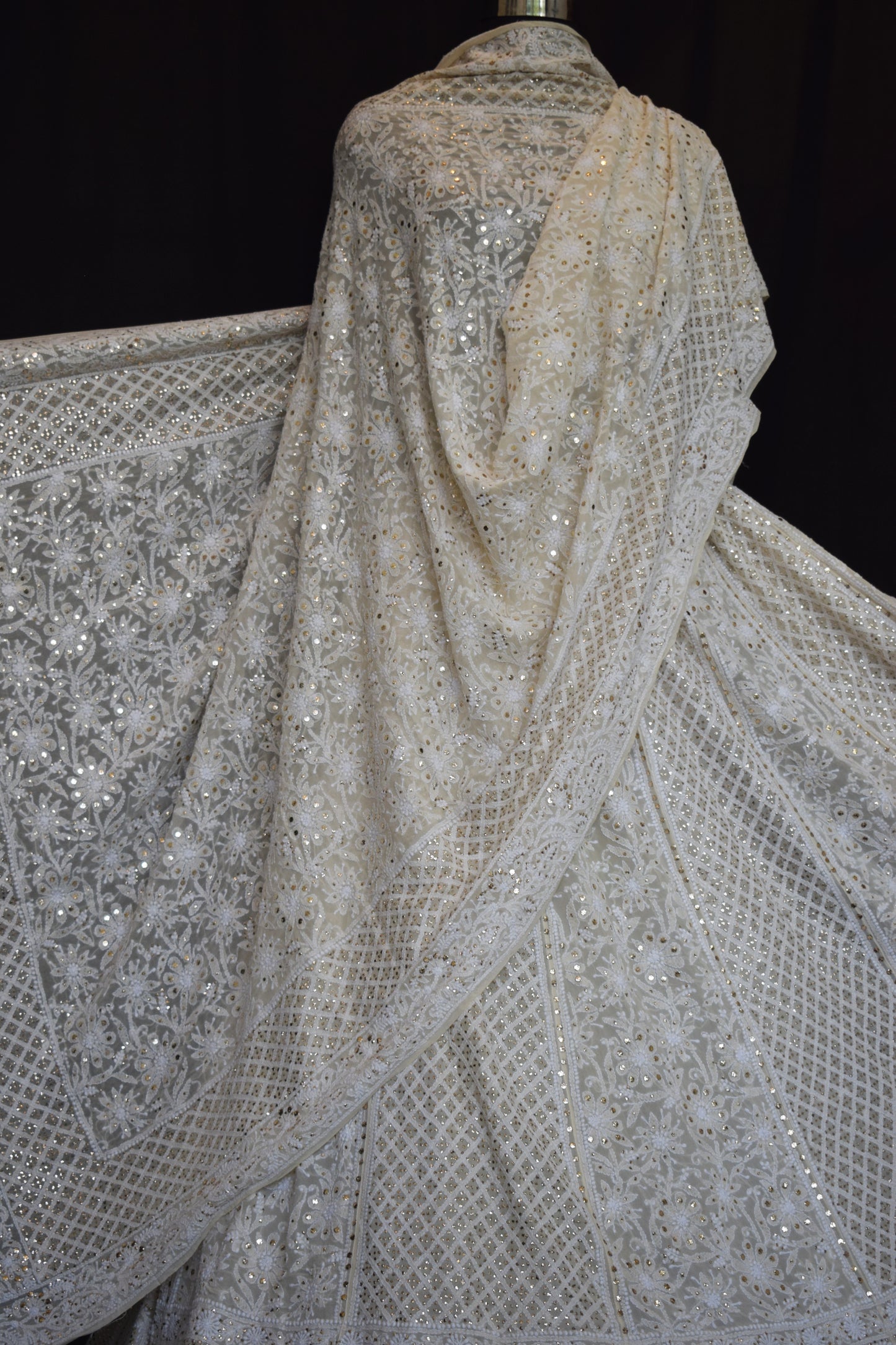 Ruhani Cream allover Chikankari and heavy mukaish lehenga set