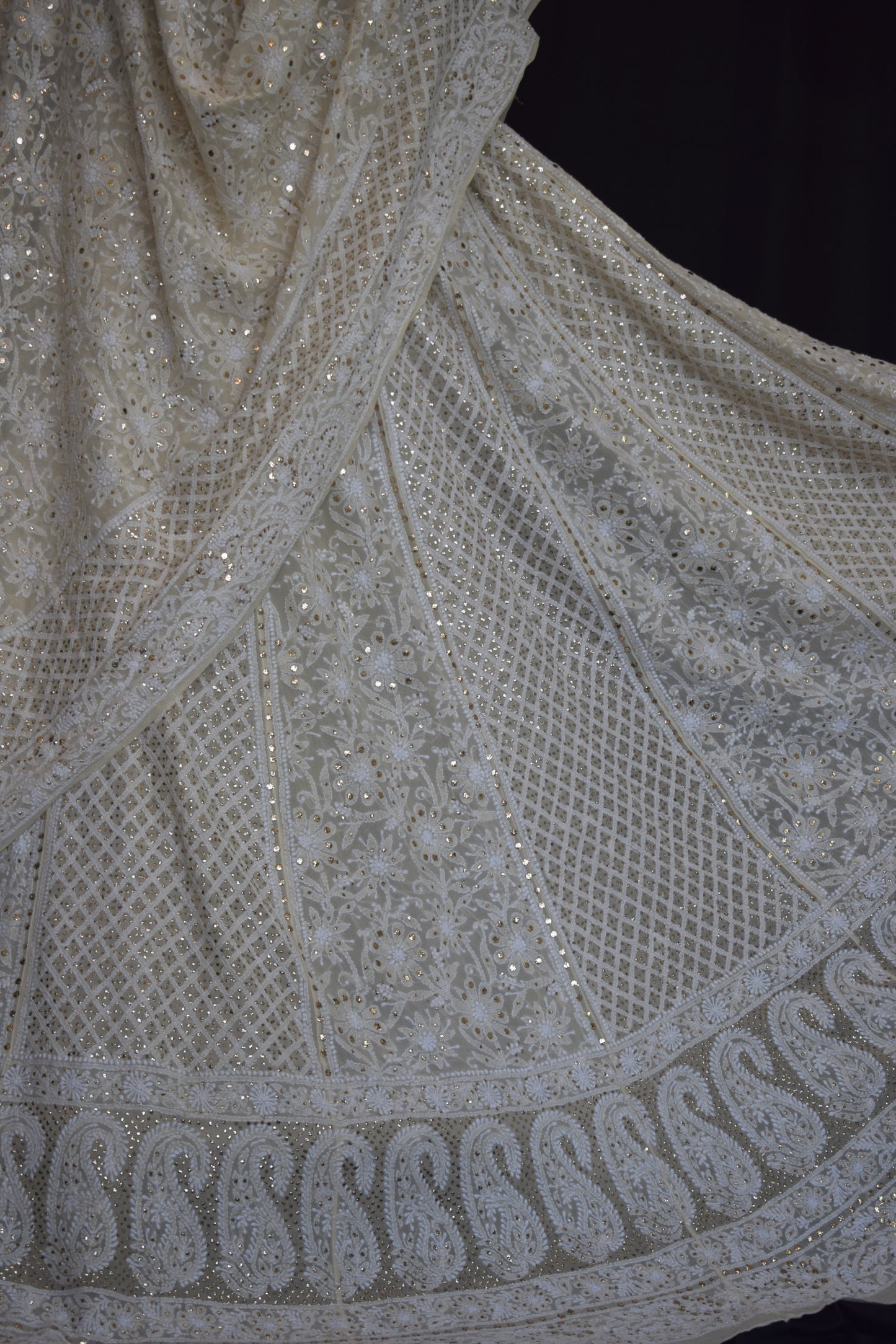 Ruhani Cream allover Chikankari and heavy mukaish lehenga set