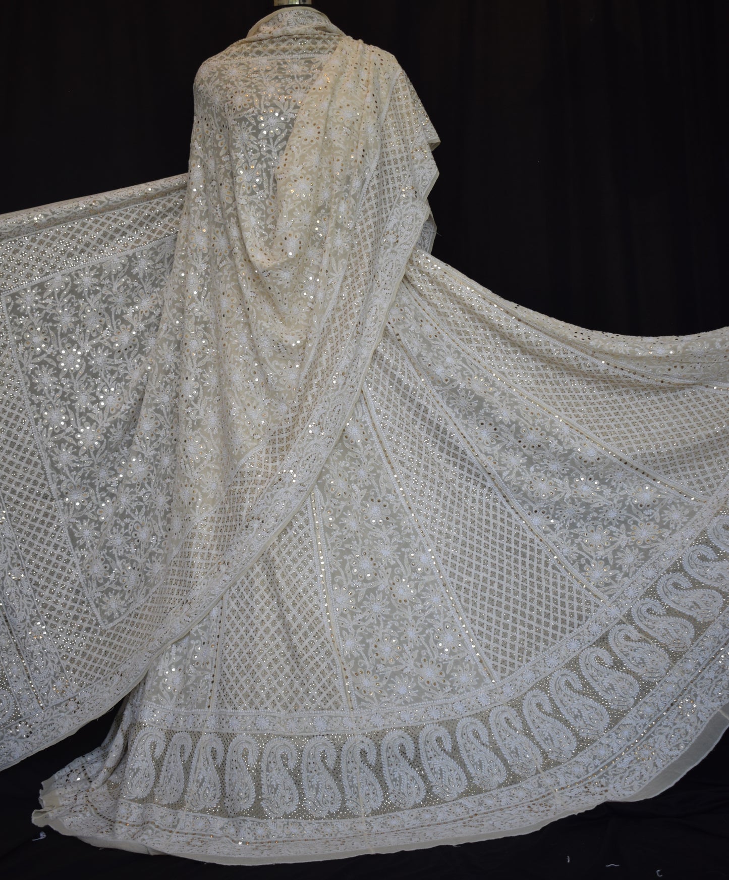 Ruhani Cream allover Chikankari and heavy mukaish lehenga set