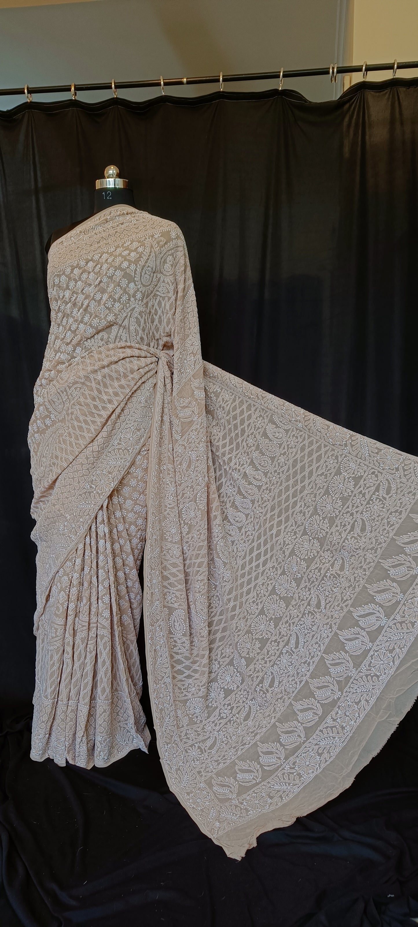 Ruhani Nude Color Saree with Allover Chikankari Hand Embroidery