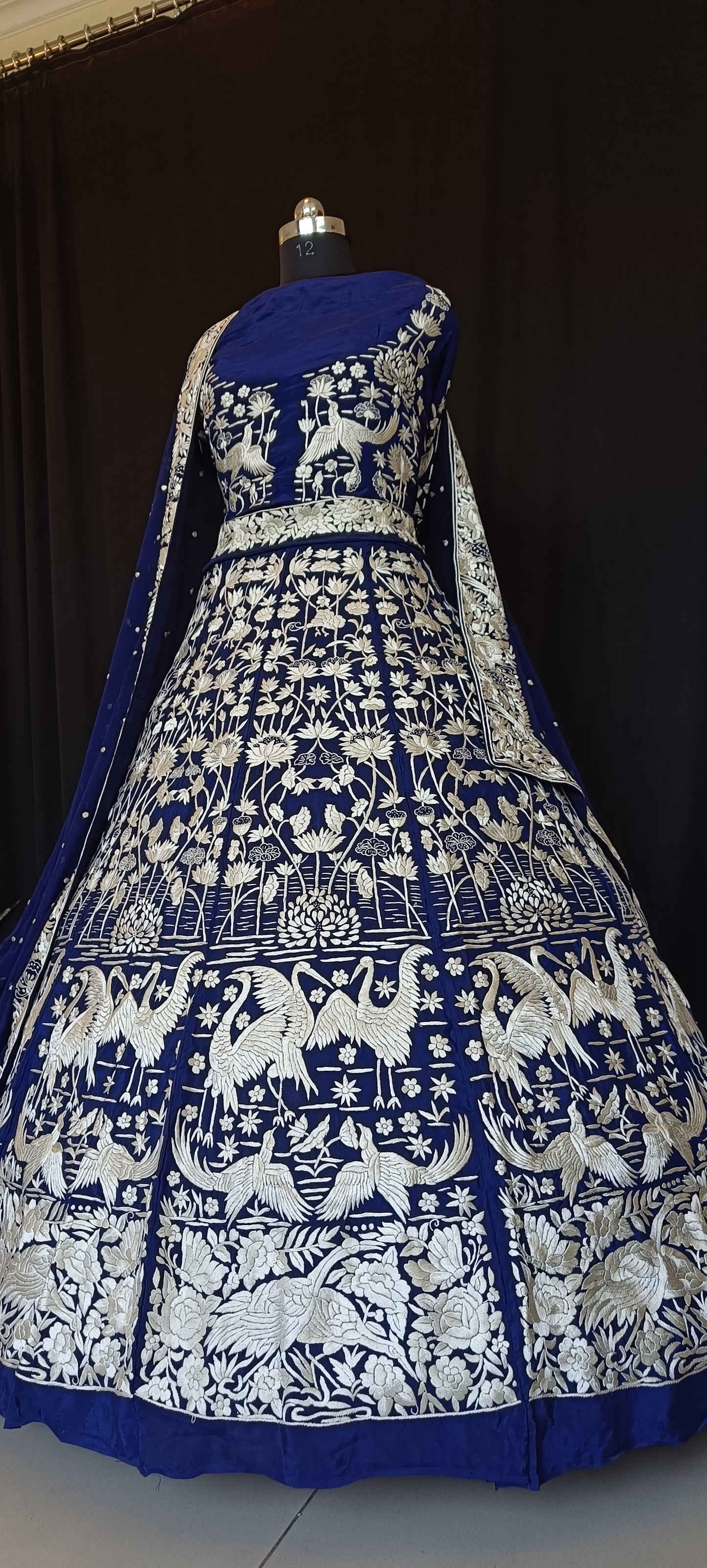 Navy Blue Masterpiece Parsi Gara Lehenga Set Hand Embroidered