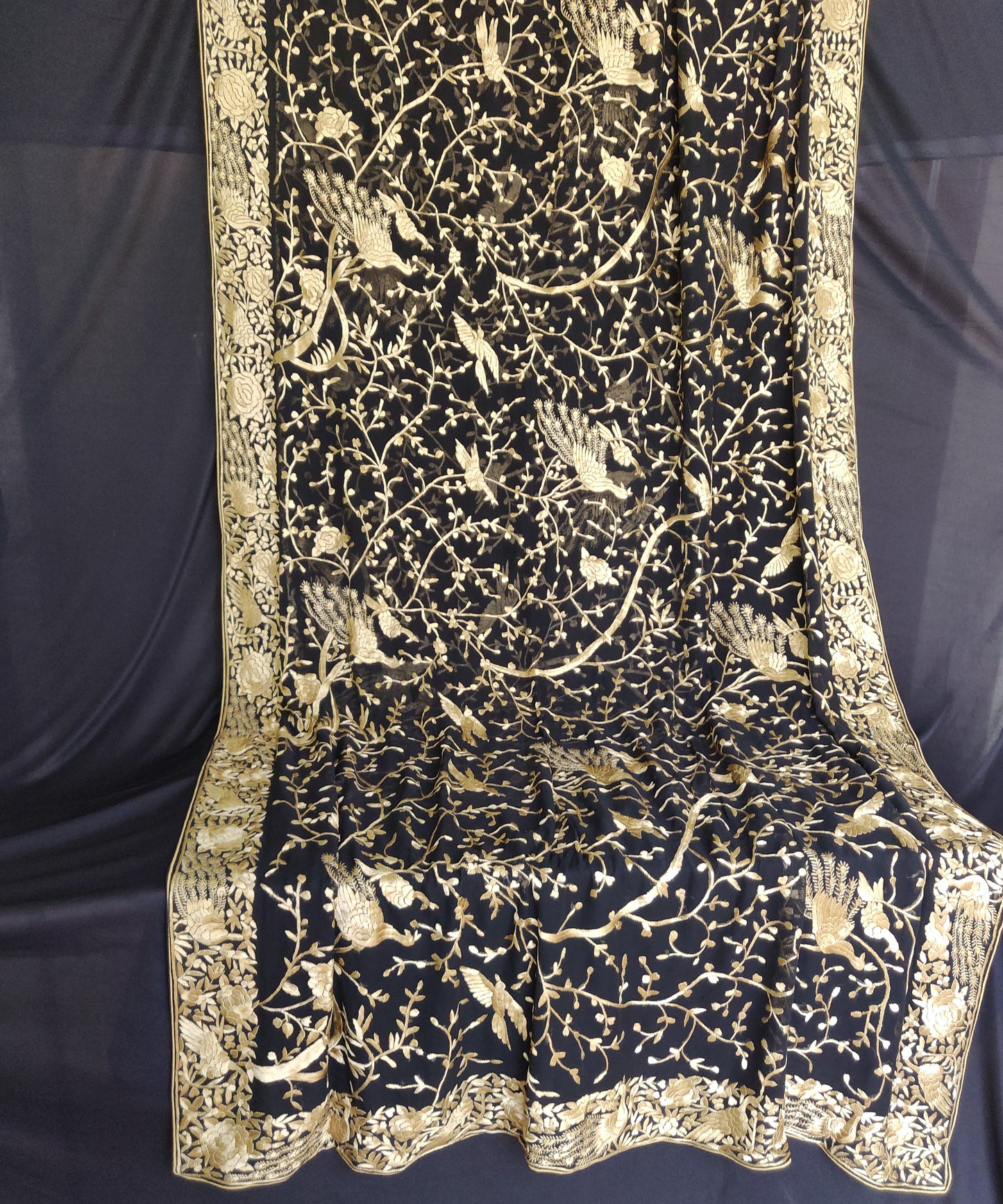 Black masterpiece parsi gara hand embroidered pure georgette saree