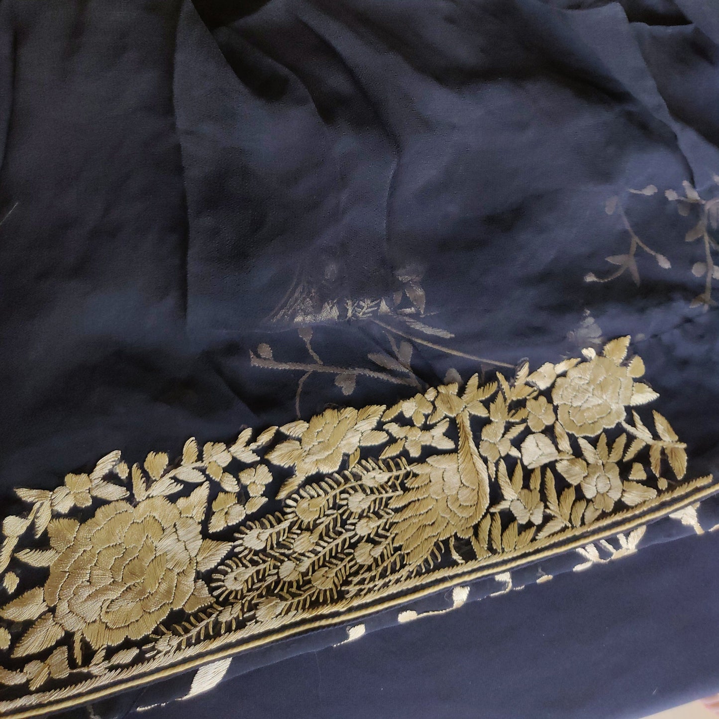 Black masterpiece parsi gara hand embroidered pure georgette saree