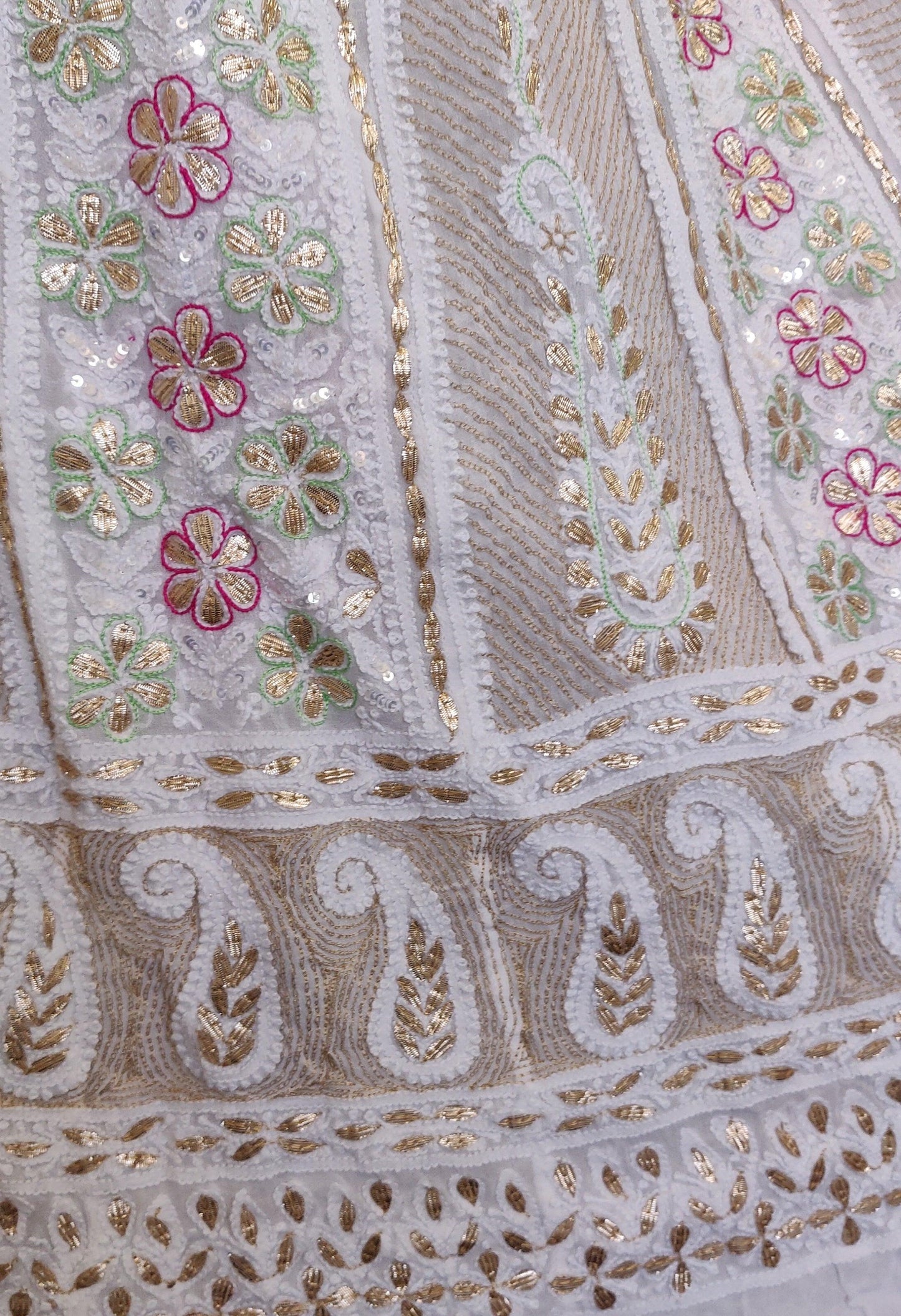 Ivory Chikankari and gota patti anarkali with dupatta - Lucknowi Andaaz