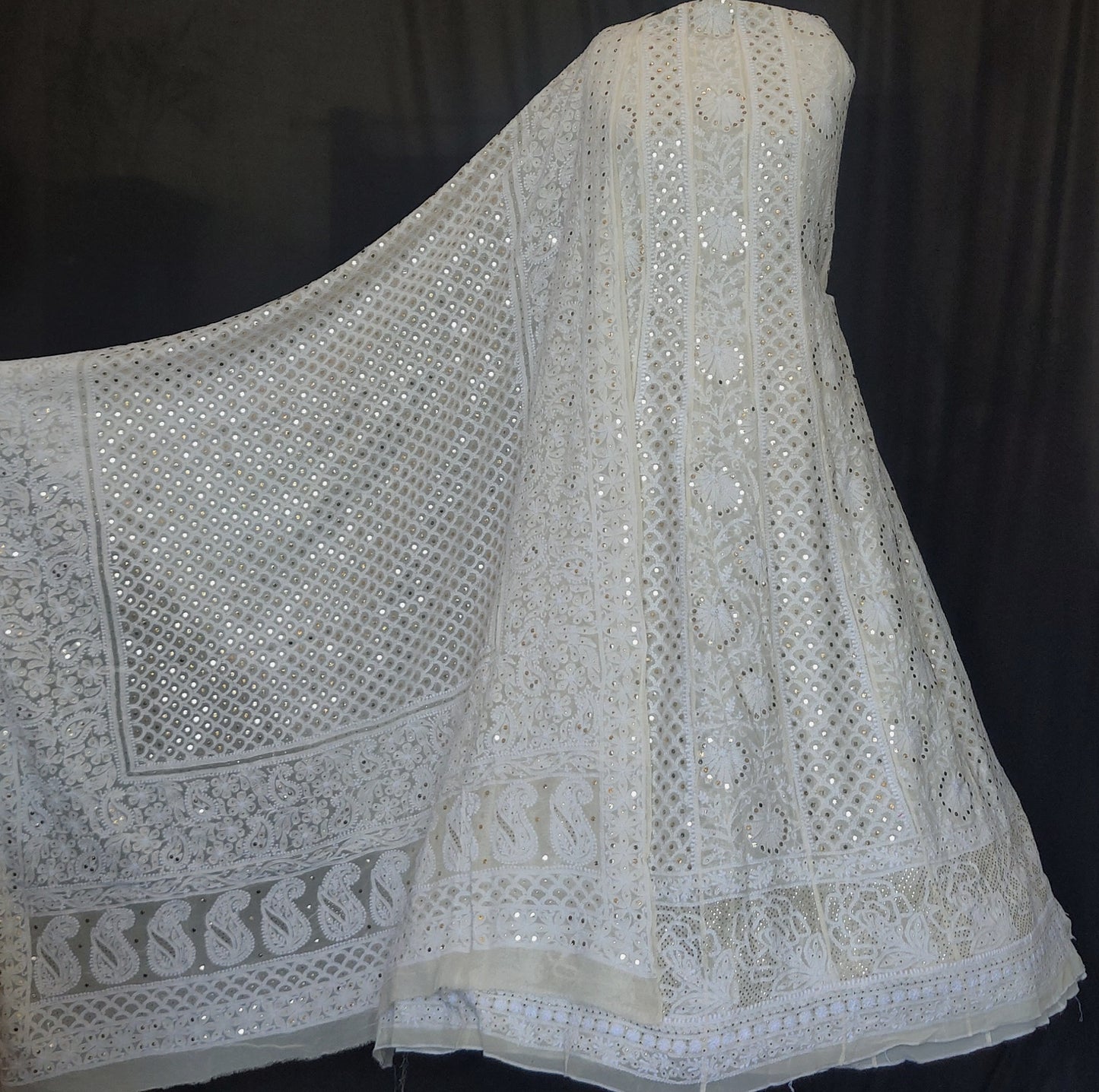 Ruhani pure georgette chikankari and mukaish anarkali with jaal dupatta