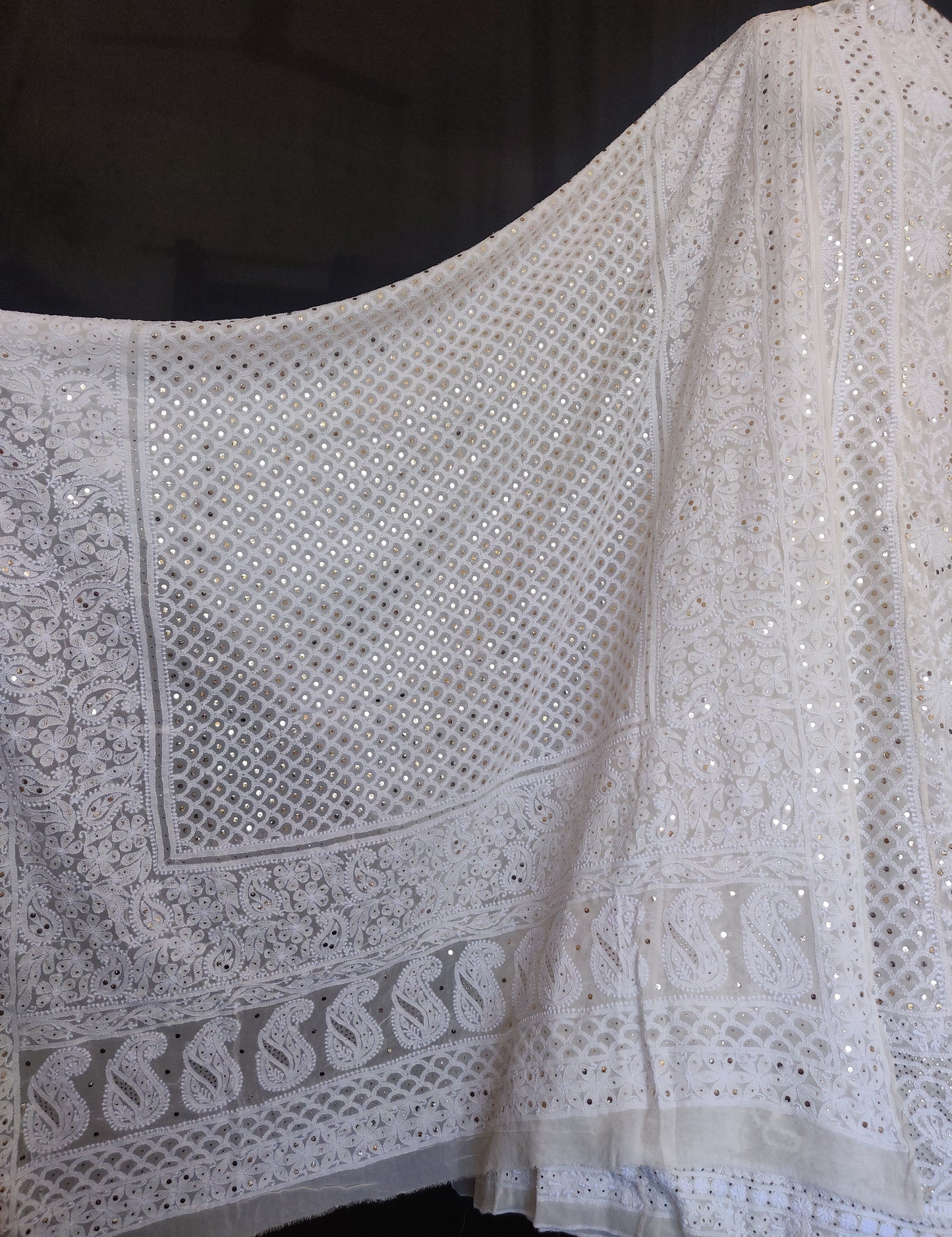 Ruhani pure georgette chikankari and mukaish anarkali with jaal dupatta