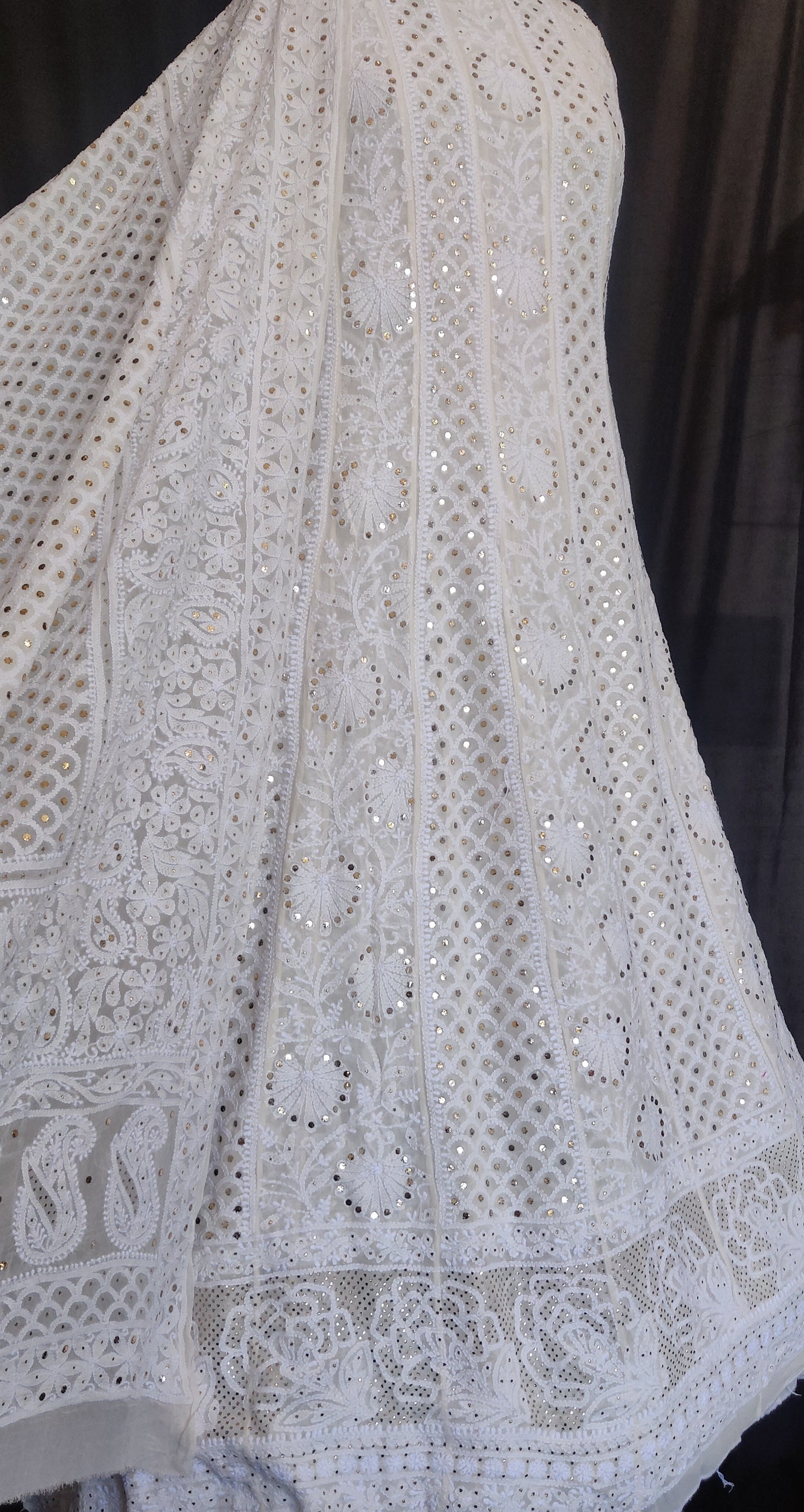 Ruhani pure georgette chikankari and mukaish anarkali with jaal dupatta