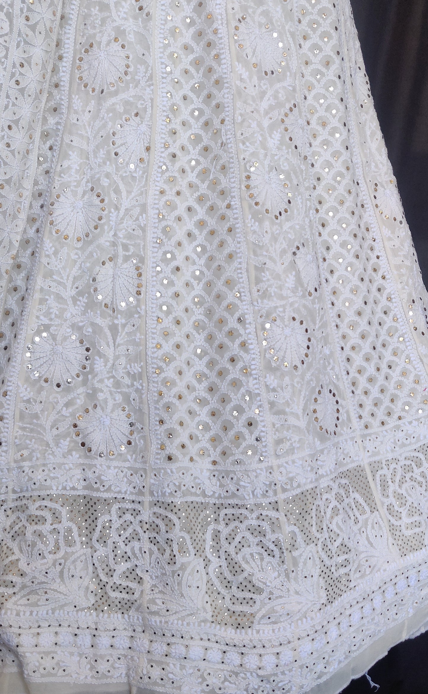 Ruhani pure georgette chikankari and mukaish anarkali with jaal dupatta