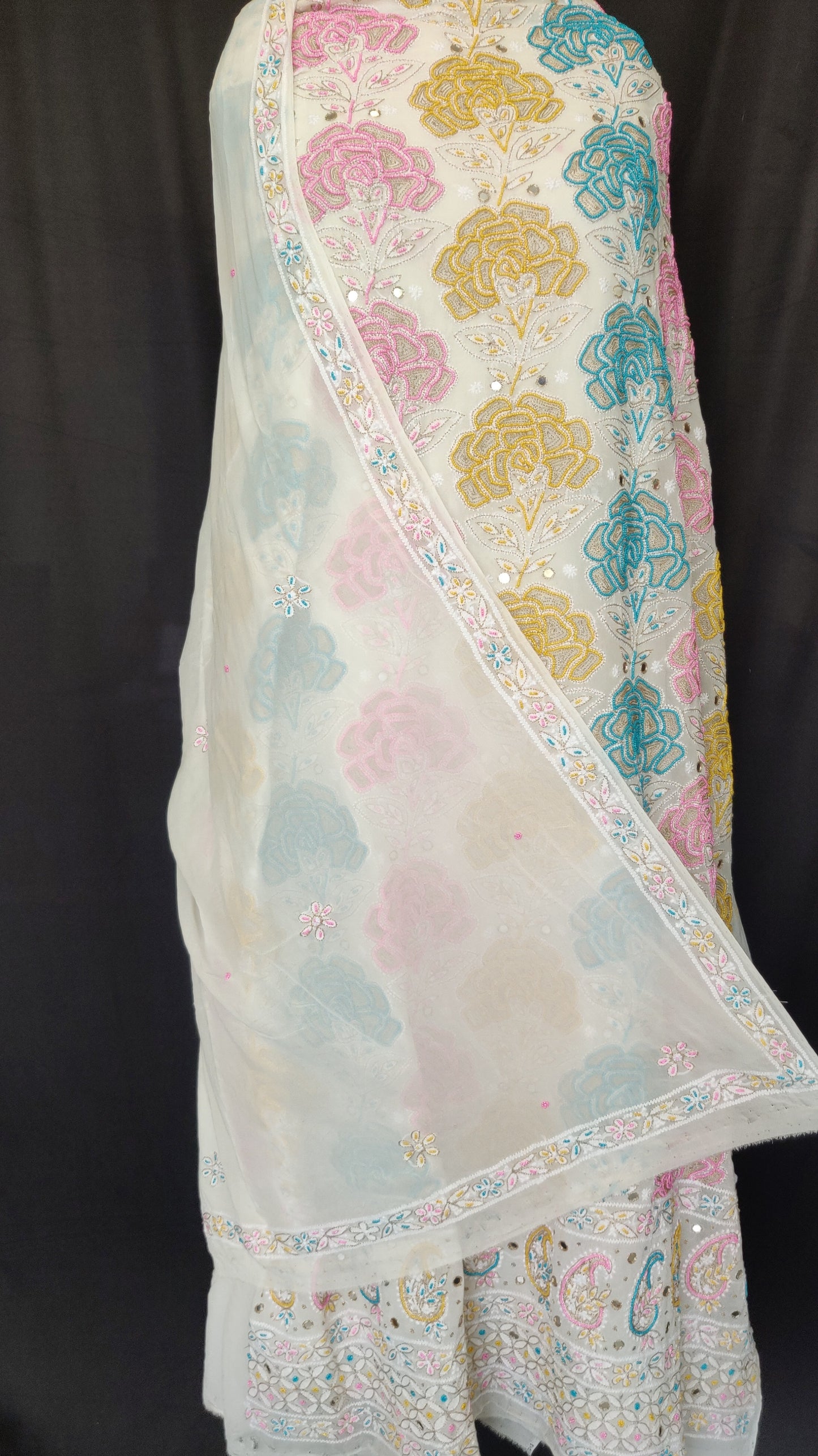 Ruhani fine Chikankari and multicolored pearl embroidered kurta and Dupatta