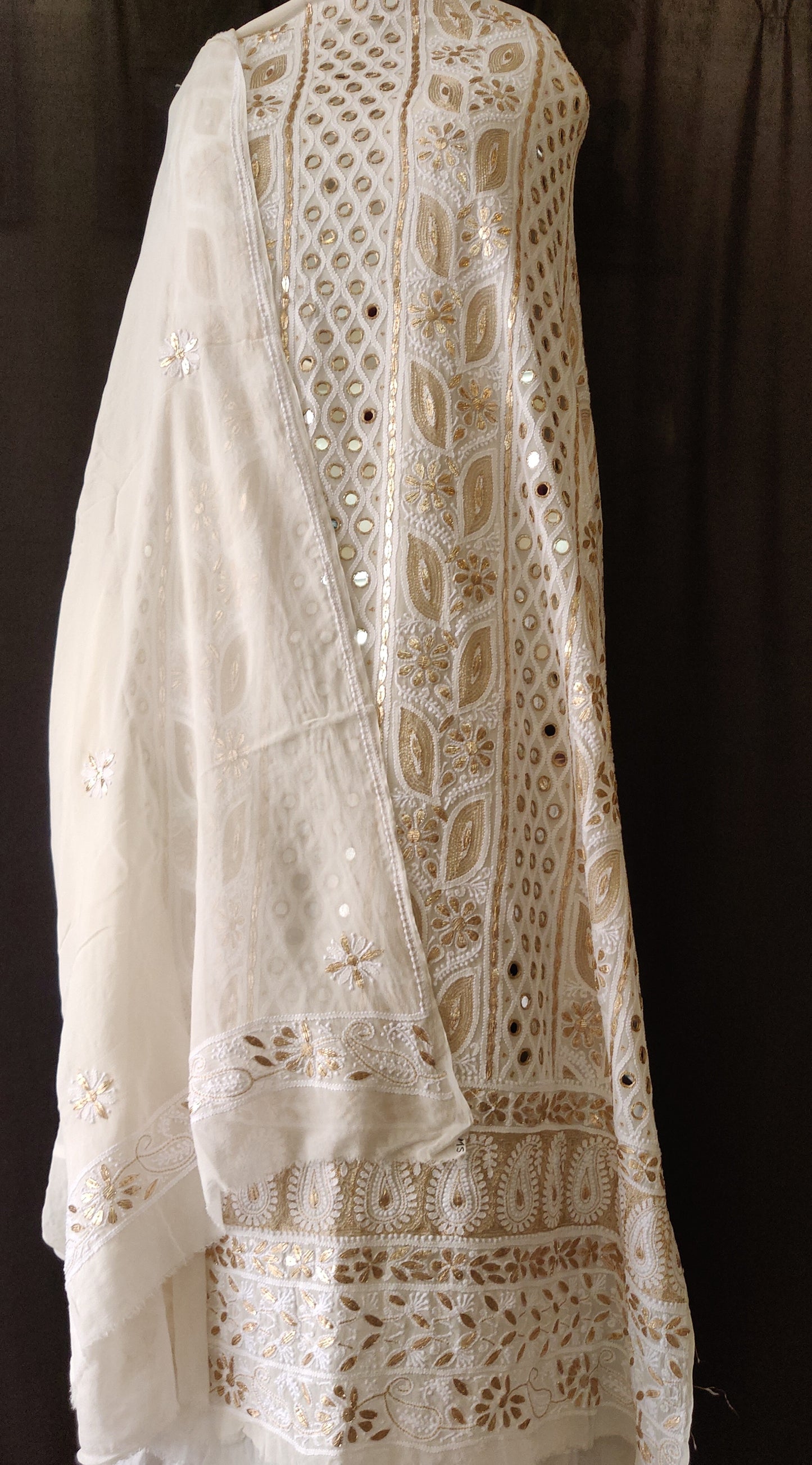 Chikankari mirror and gota patti kurta and Dupatta