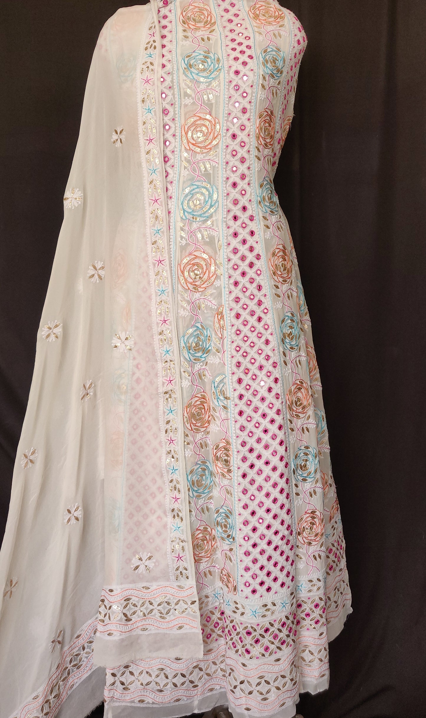 Ruhani Chikankari and mirror work anarkali with dupatta