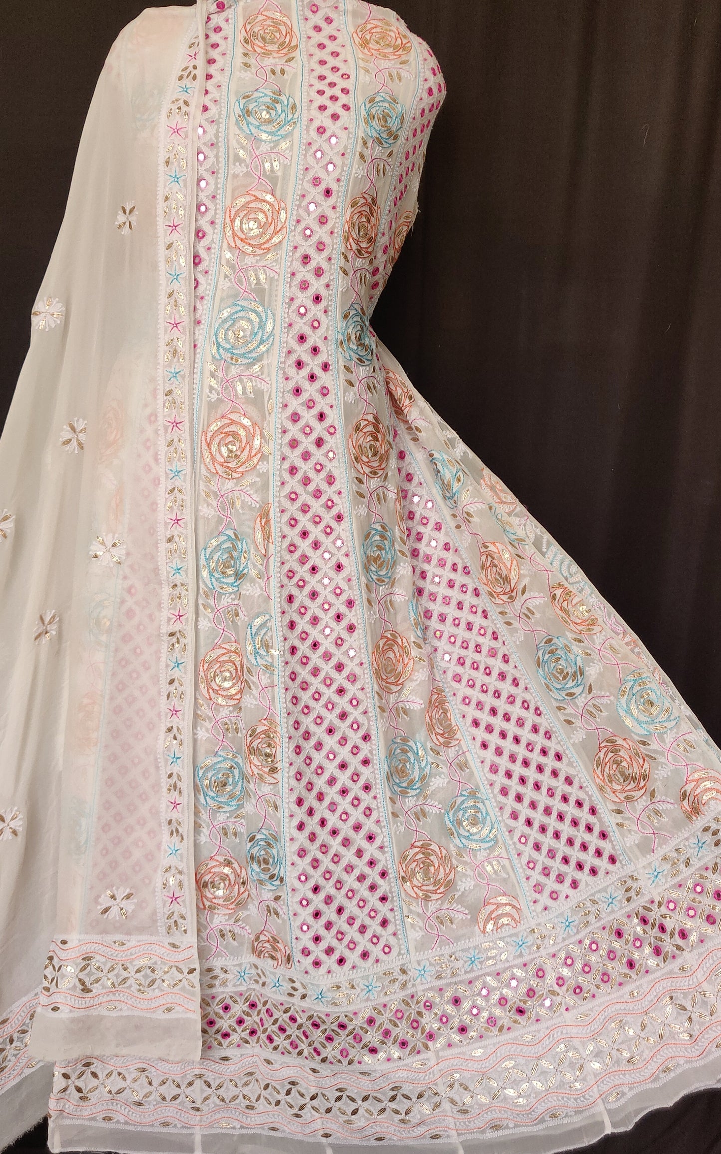 Ruhani Chikankari and mirror work anarkali with dupatta