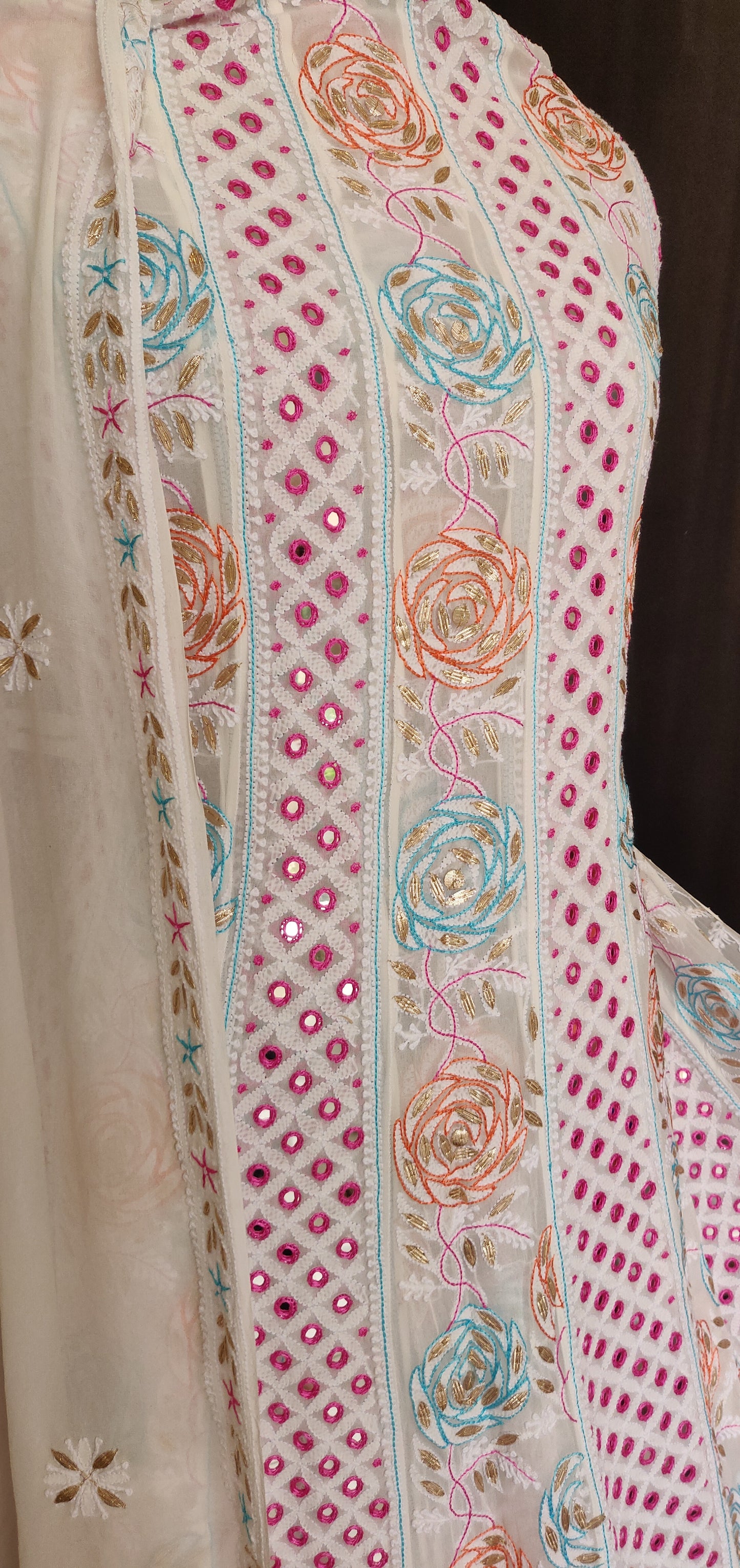 Ruhani Chikankari and mirror work anarkali with dupatta