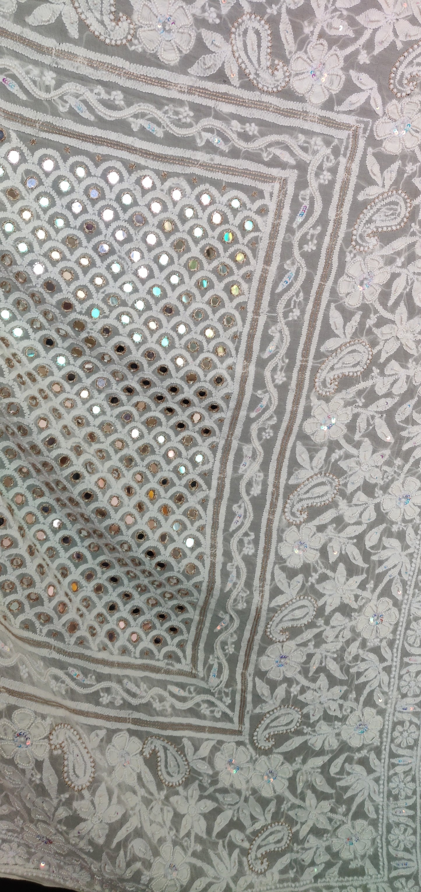 Ruhani Ivory Chikankari mirror and pearl embroidered pure georgette wedding dupatta