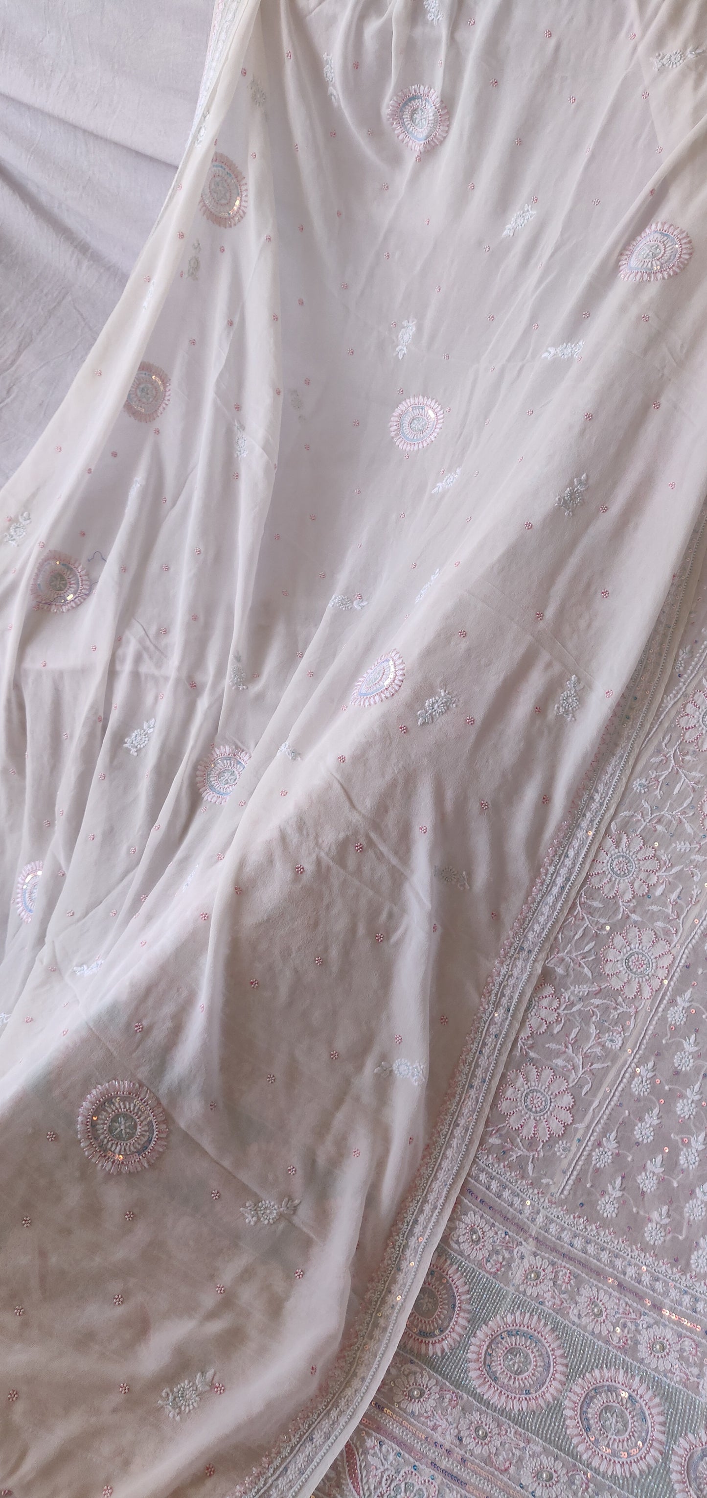 Ruhani 3 taar fine Chikankari pearl and sequins anarkali