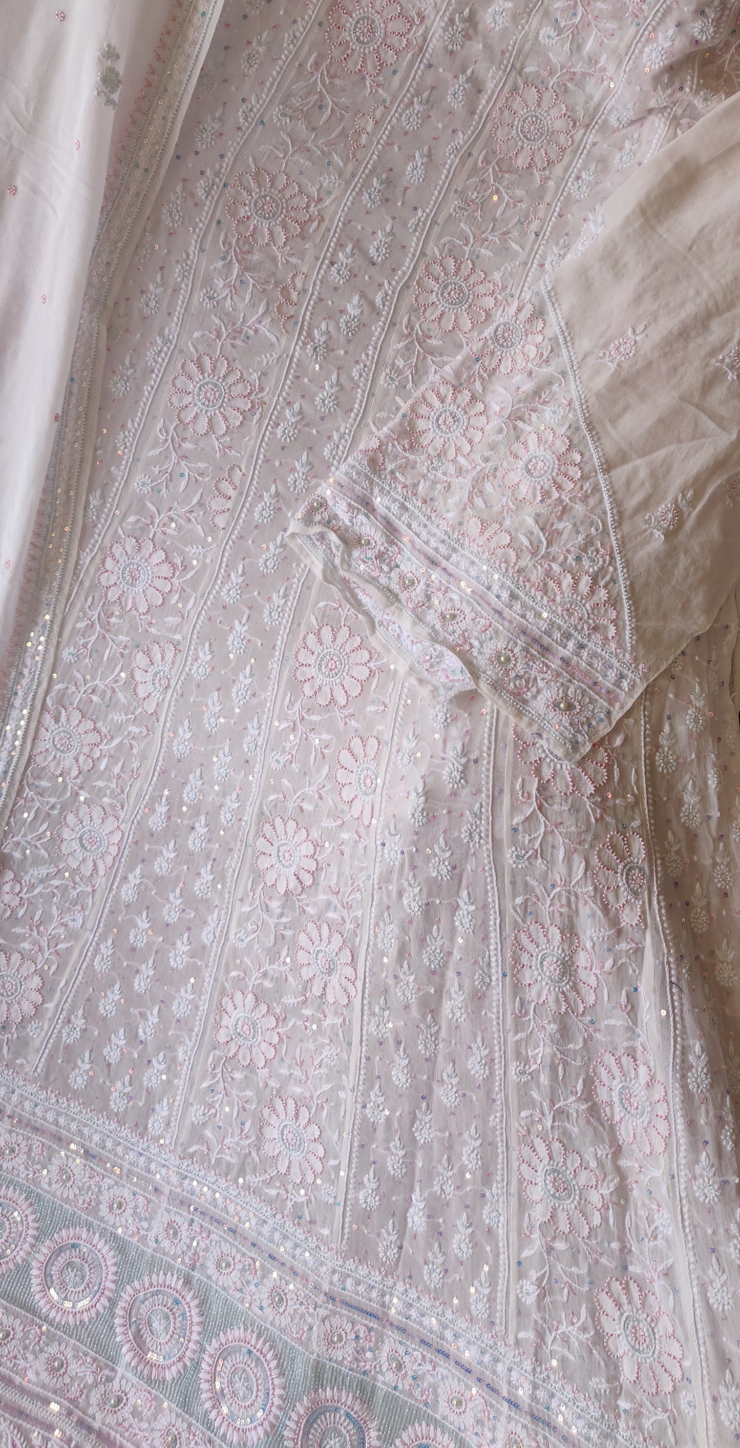 Ruhani 3 taar fine Chikankari pearl and sequins anarkali