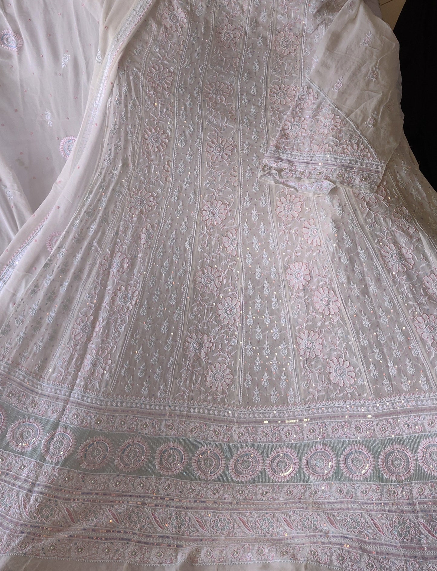 Ruhani 3 taar fine Chikankari pearl and sequins anarkali