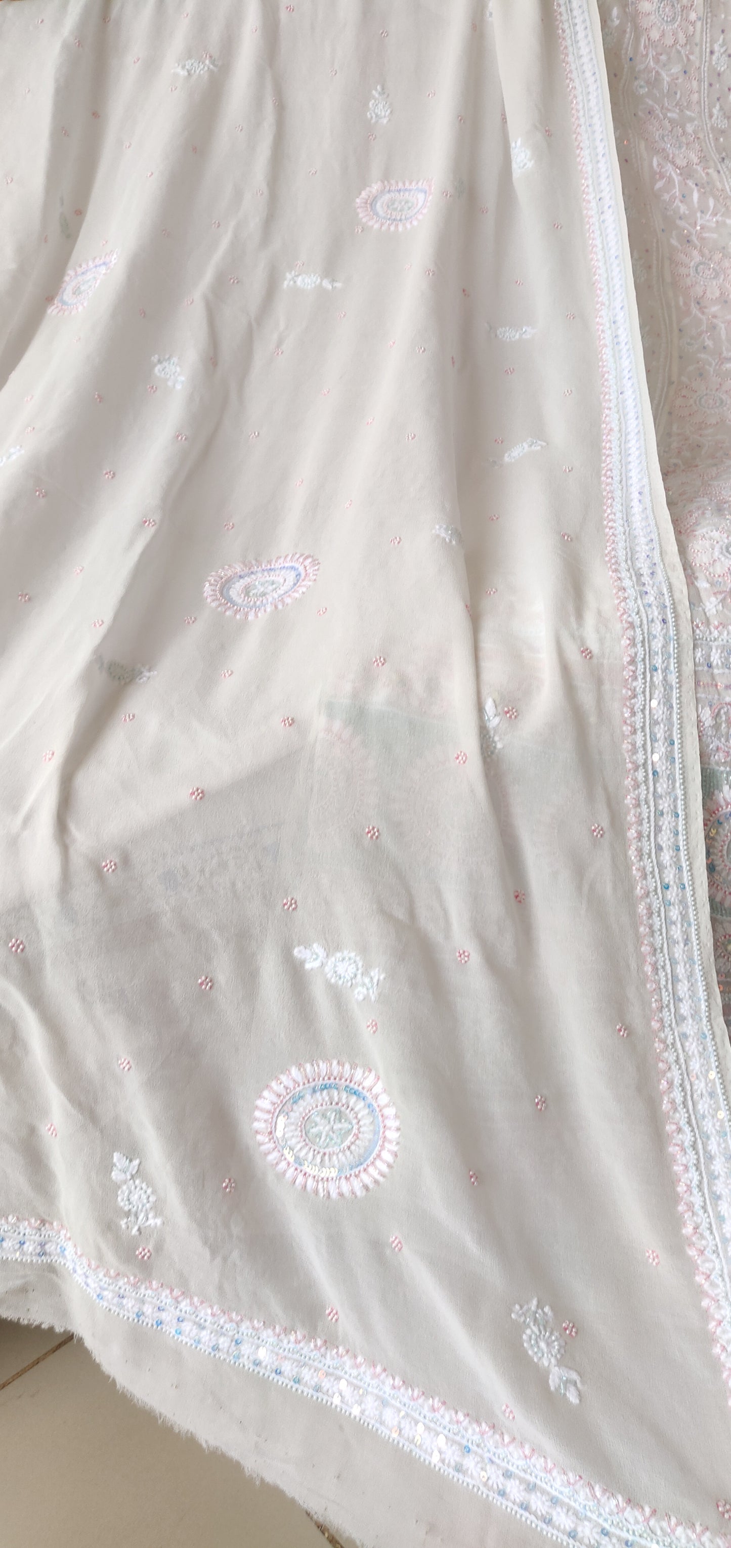 Ruhani 3 taar fine Chikankari pearl and sequins anarkali