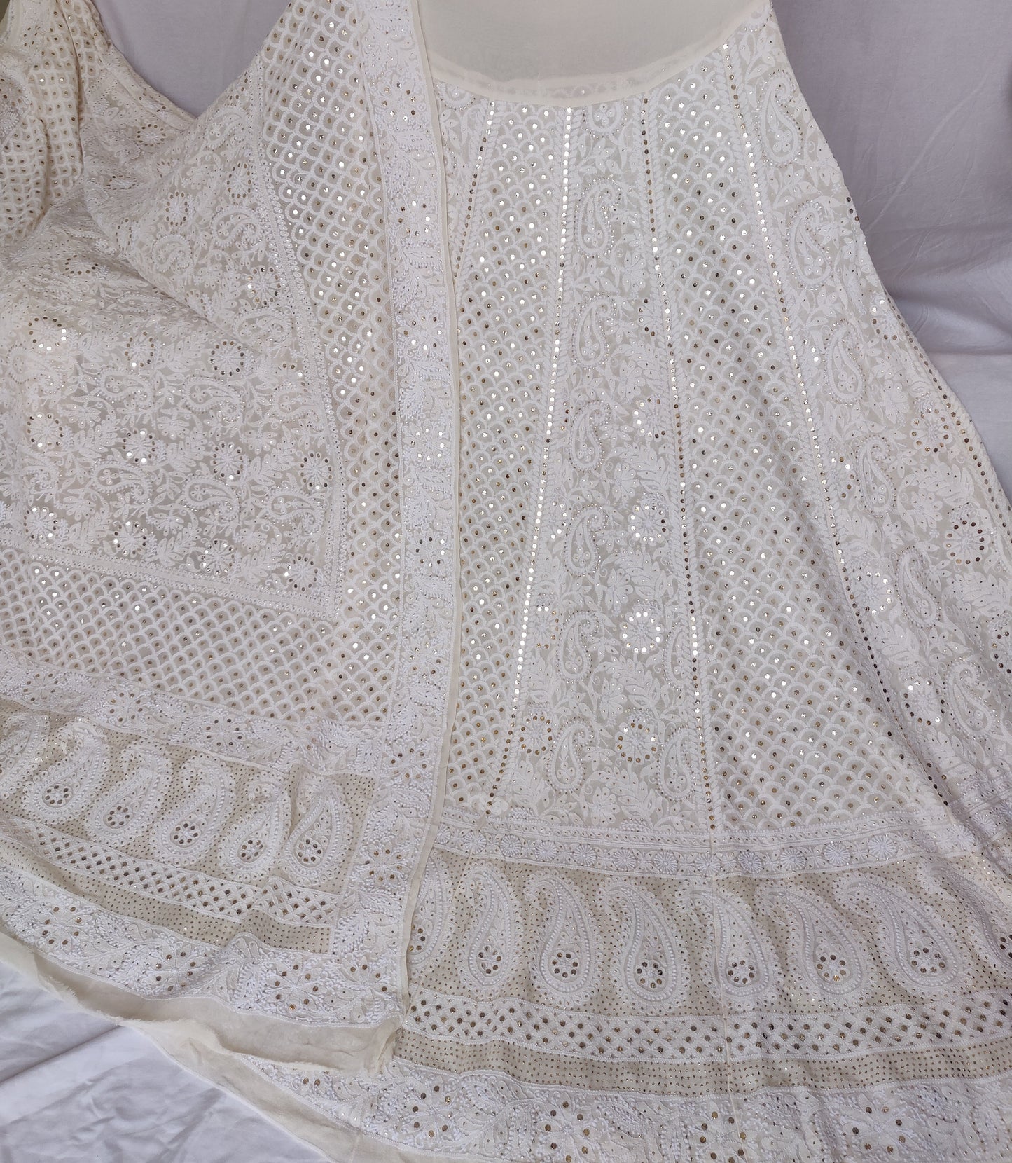 Ruhani Ivory allover Chikankari and heavy mukaish lehenga set